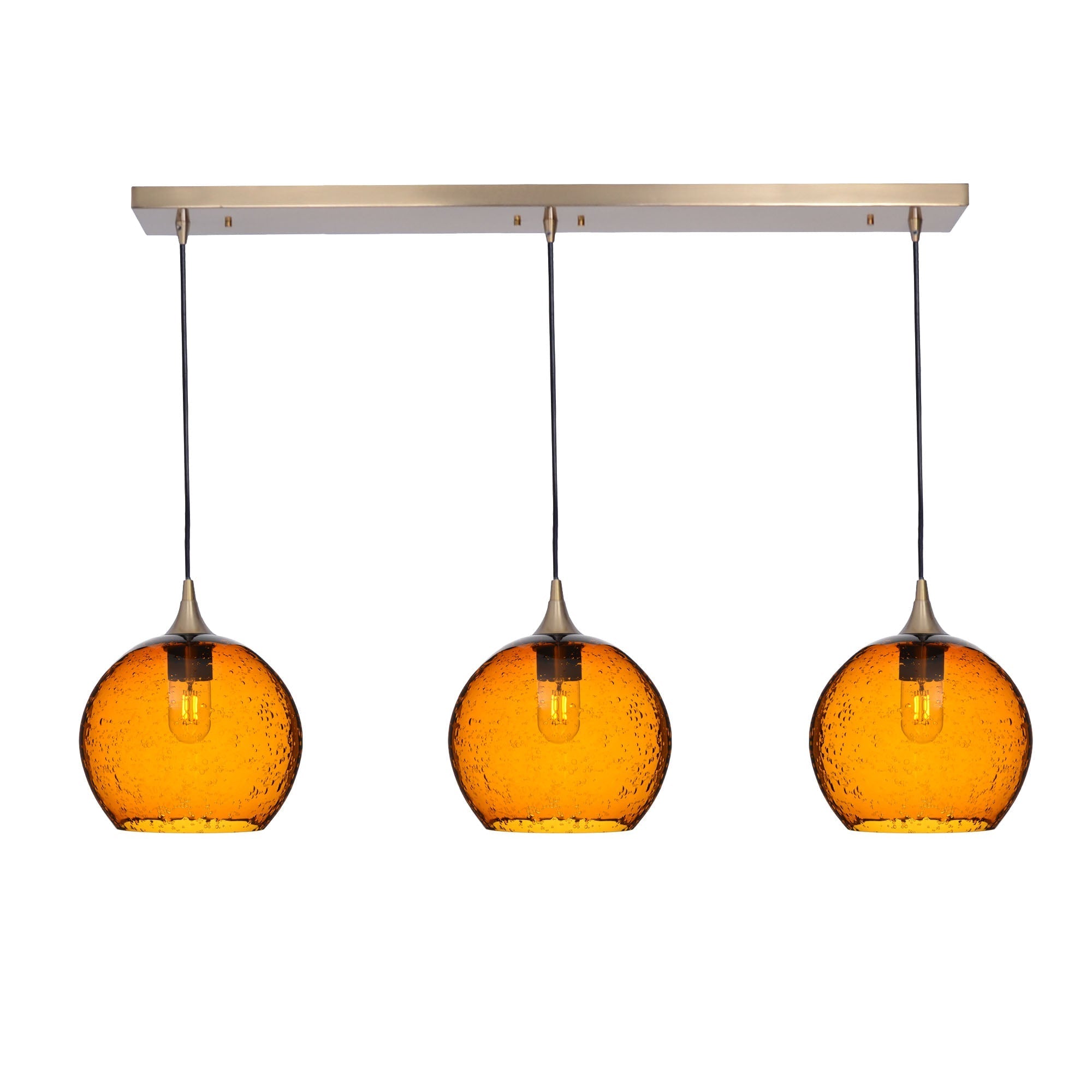 768 3 Pendant Linear Chandelier-Glass-Bicycle Glass Co - Hotshop-Polished Brass - 4ft Cord-Lunar-Golden Amber-Bicycle Glass Co