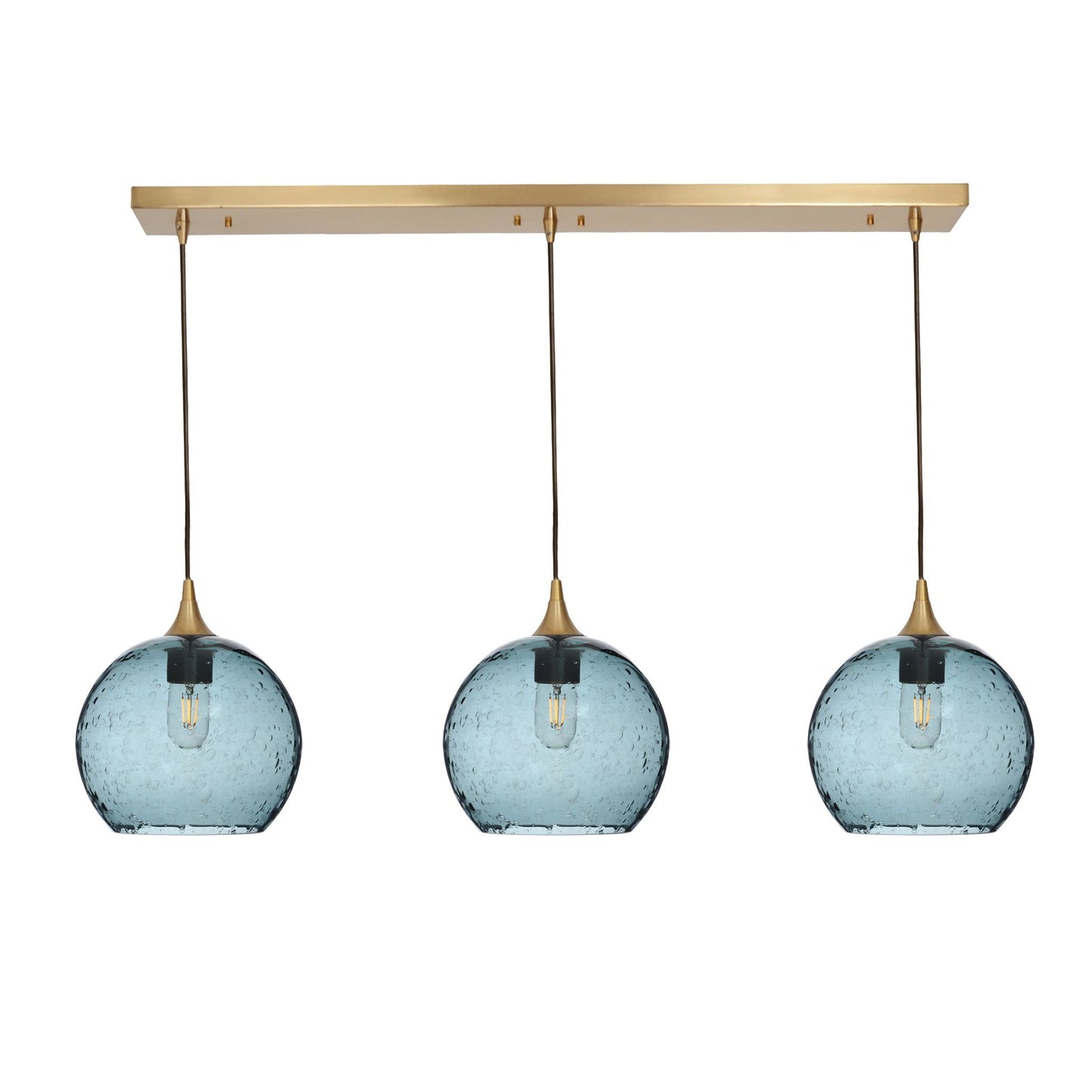 768 3 Pendant Linear Chandelier-Glass-Bicycle Glass Co - Hotshop-Polished Brass - 4ft Cord-Lunar-Slate Gray-Bicycle Glass Co