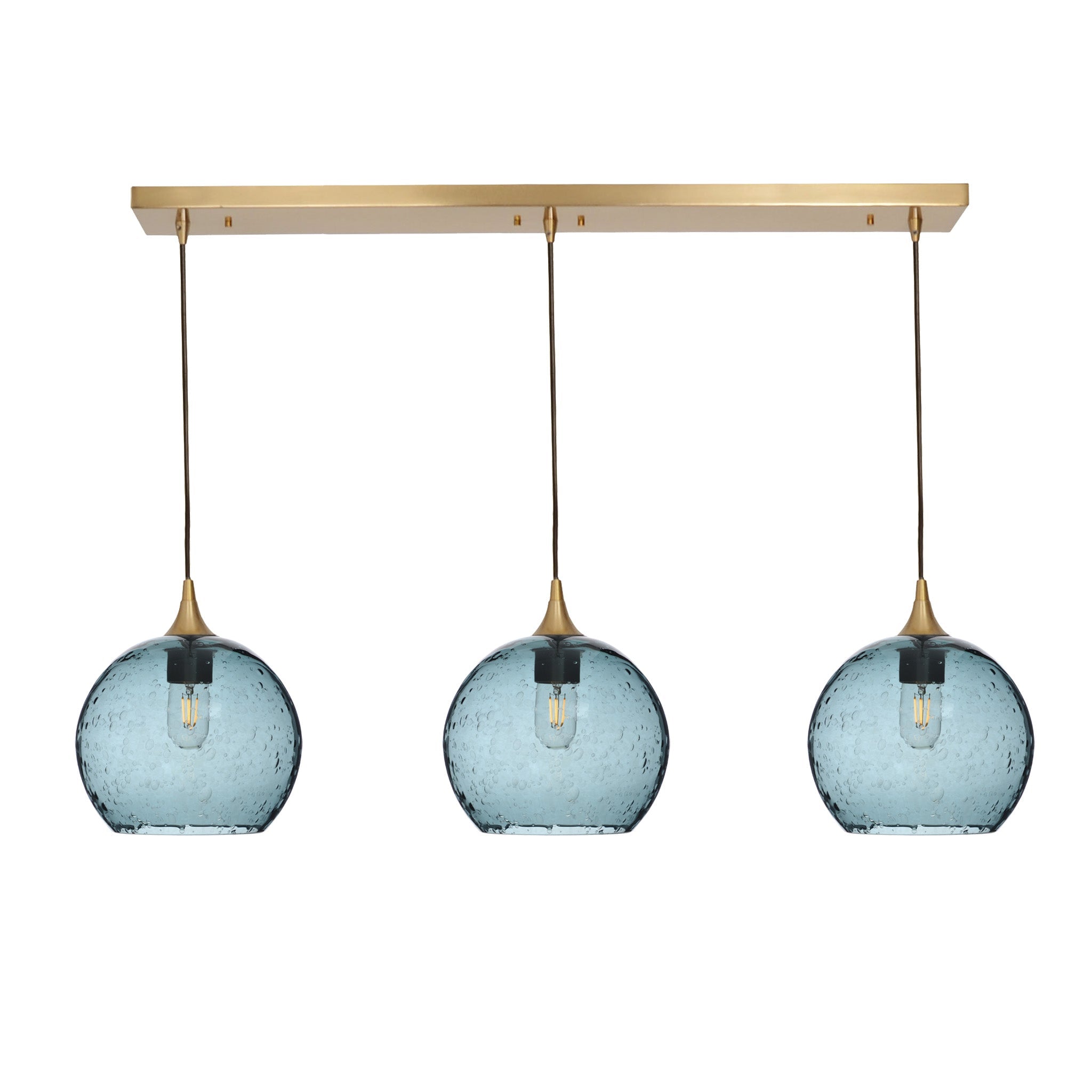 768 3 Pendant Linear Chandelier-Glass-Bicycle Glass Co - Hotshop-Polished Brass - 4ft Cord-Lunar-Slate Gray-Bicycle Glass Co