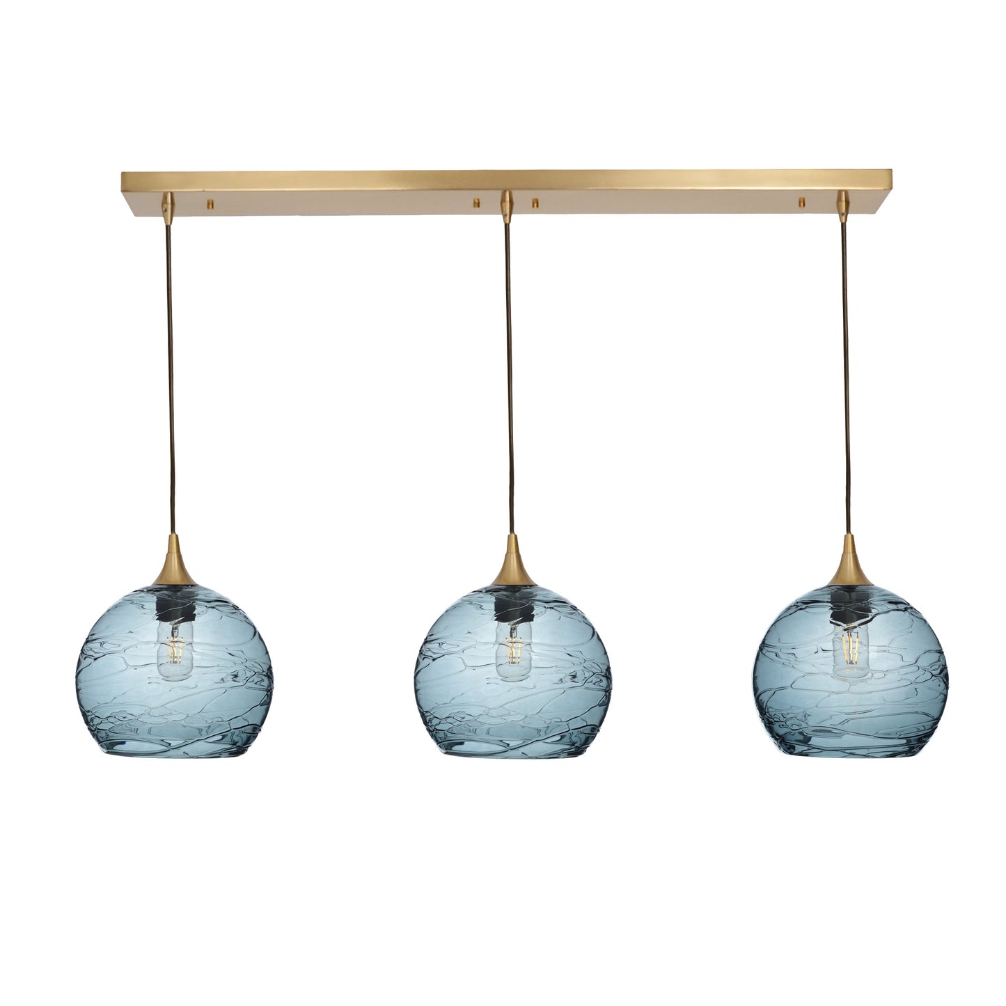 768 3 Pendant Linear Chandelier-Glass-Bicycle Glass Co - Hotshop-Polished Brass - 4ft Cord-Spun-Slate Gray-Bicycle Glass Co