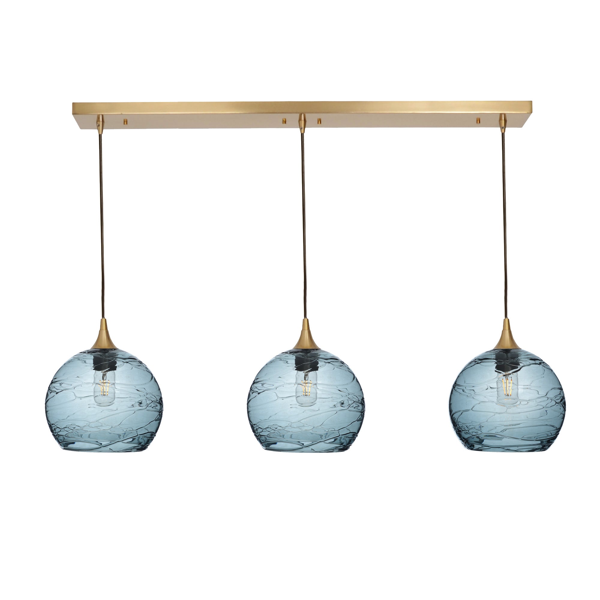 768 3 Pendant Linear Chandelier-Glass-Bicycle Glass Co - Hotshop-Polished Brass - 4ft Cord-Spun-Slate Gray-Bicycle Glass Co