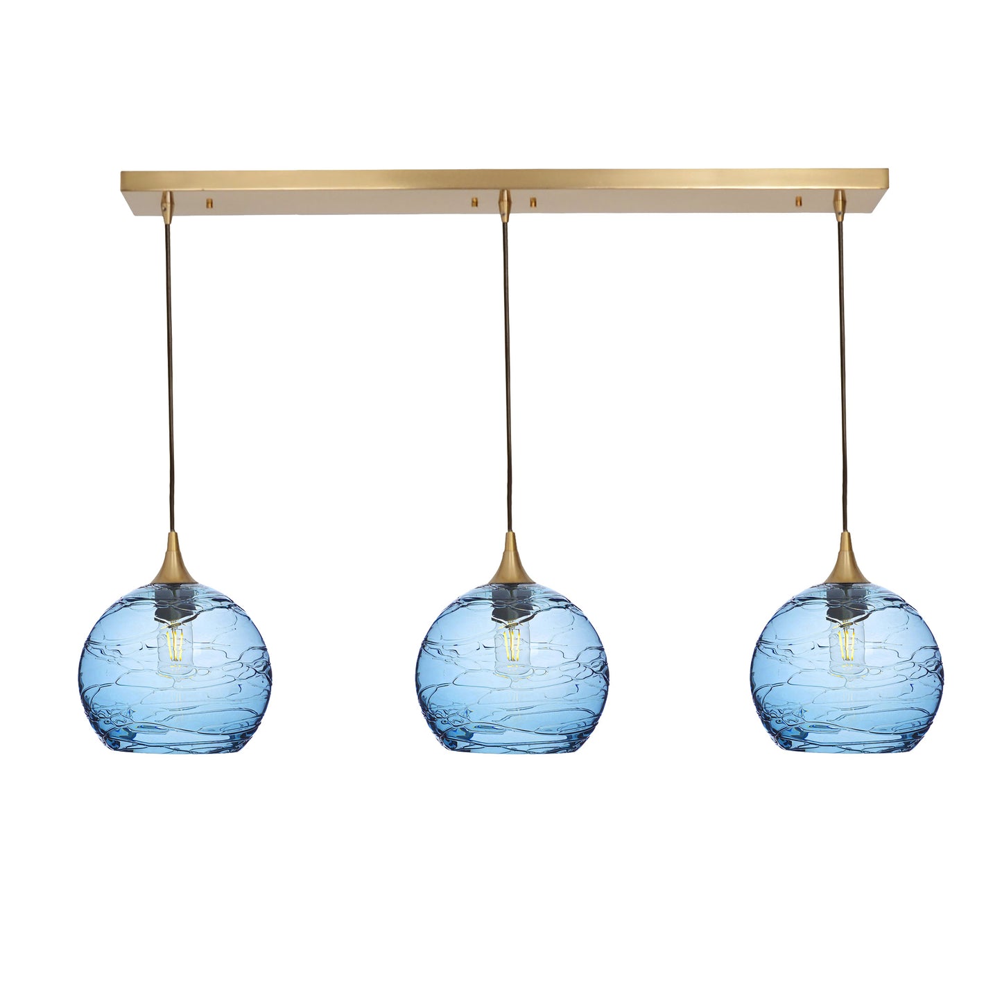 768 3 Pendant Linear Chandelier-Glass-Bicycle Glass Co - Hotshop-Polished Brass - 4ft Cord-Spun-Steel Blue-Bicycle Glass Co