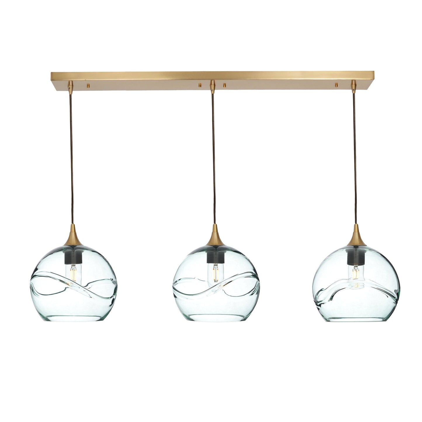 768 3 Pendant Linear Chandelier-Glass-Bicycle Glass Co - Hotshop-Polished Brass - 4ft Cord-Swell-Eco Clear-Bicycle Glass Co