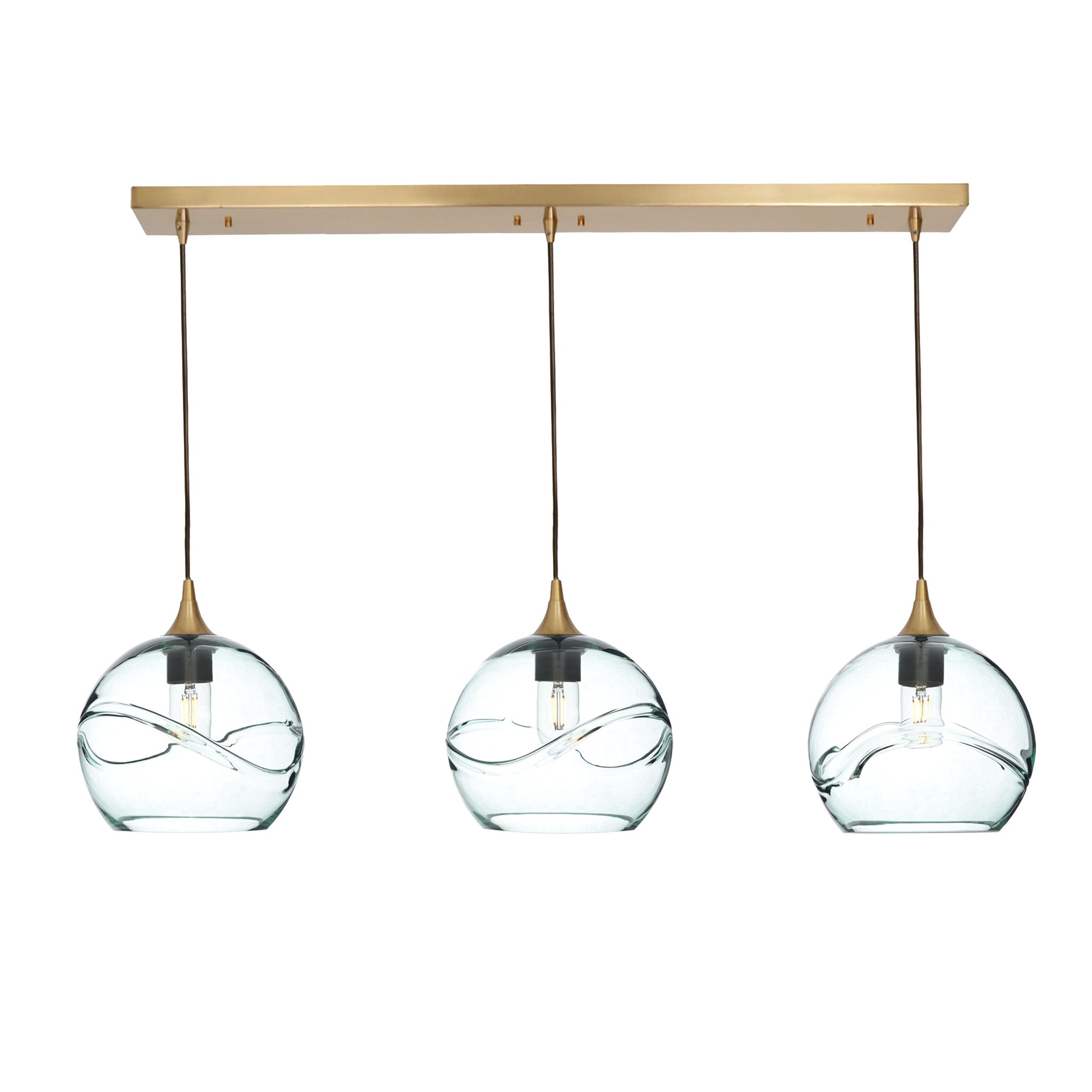 768 3 Pendant Linear Chandelier-Glass-Bicycle Glass Co - Hotshop-Polished Brass - 4ft Cord-Swell-Eco Clear-Bicycle Glass Co