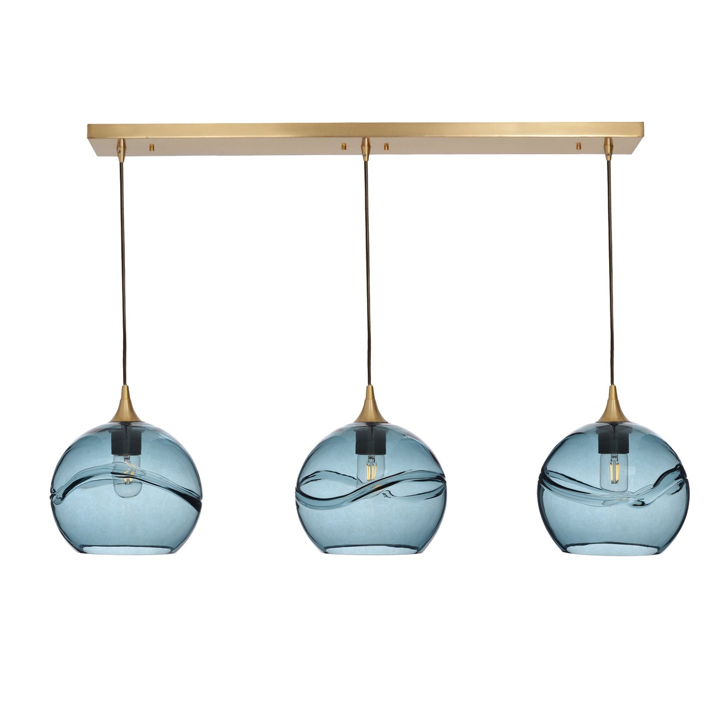 768 3 Pendant Linear Chandelier-Glass-Bicycle Glass Co - Hotshop-Polished Brass - 4ft Cord-Swell-Slate Gray-Bicycle Glass Co