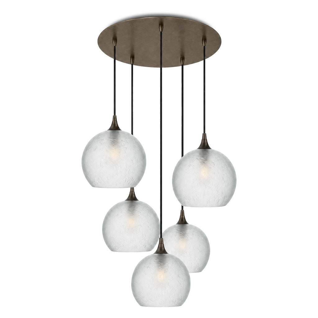 768 5 Pendant Cascade Chandelier-Bicycle Glass Co-Celestial-Eco Clear-Antique Bronze - 4ft Cord-Bicycle Glass Co