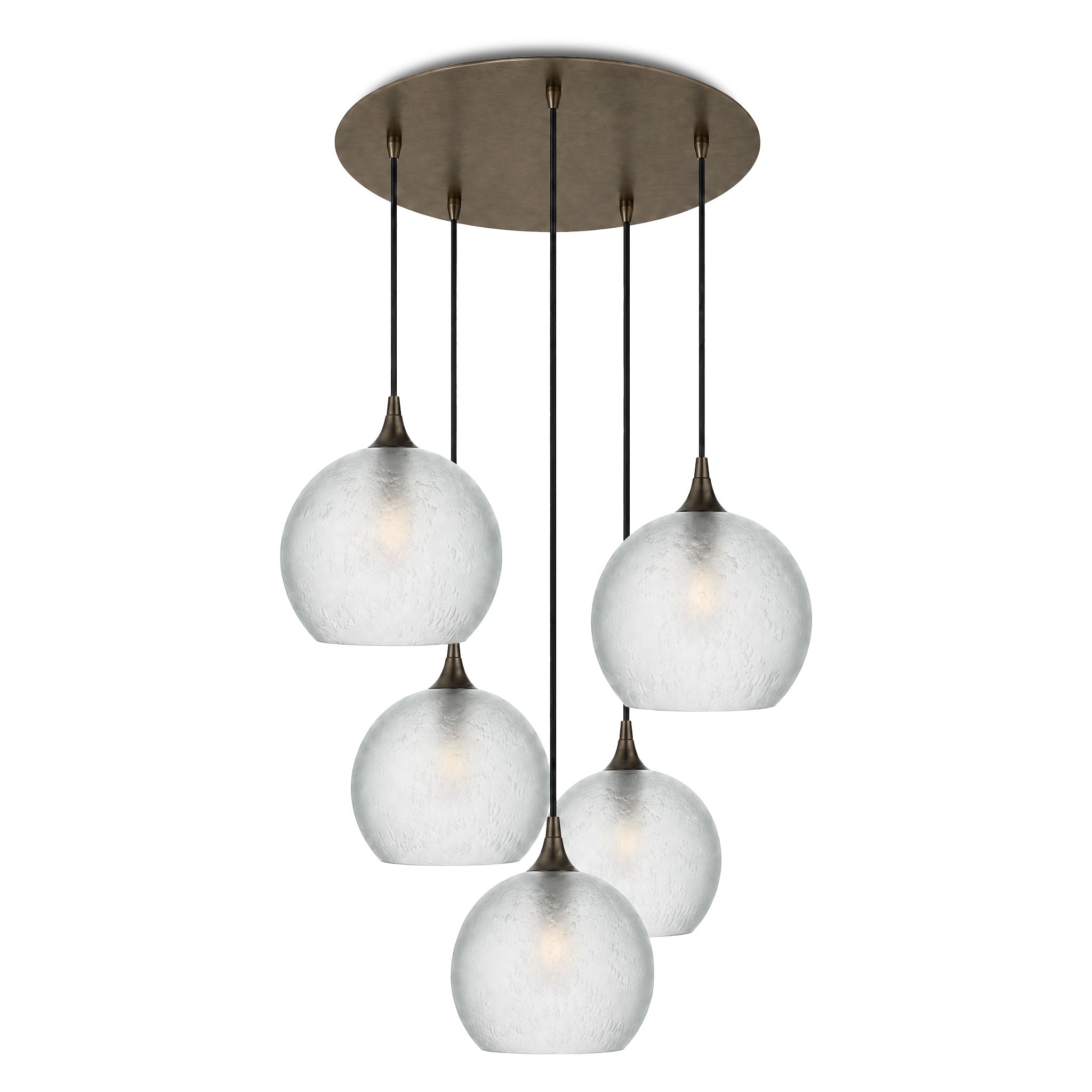 768 5 Pendant Cascade Chandelier-Bicycle Glass Co-Celestial-Eco Clear-Antique Bronze - 4ft Cord-Bicycle Glass Co