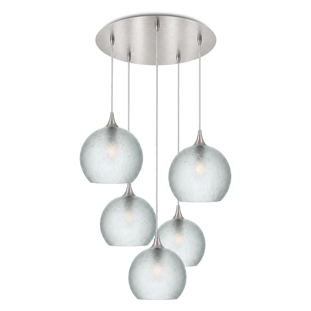 768 5 Pendant Cascade Chandelier-Bicycle Glass Co-Celestial-Eco Clear-Brushed Nickel - 4ft Cord-Bicycle Glass Co