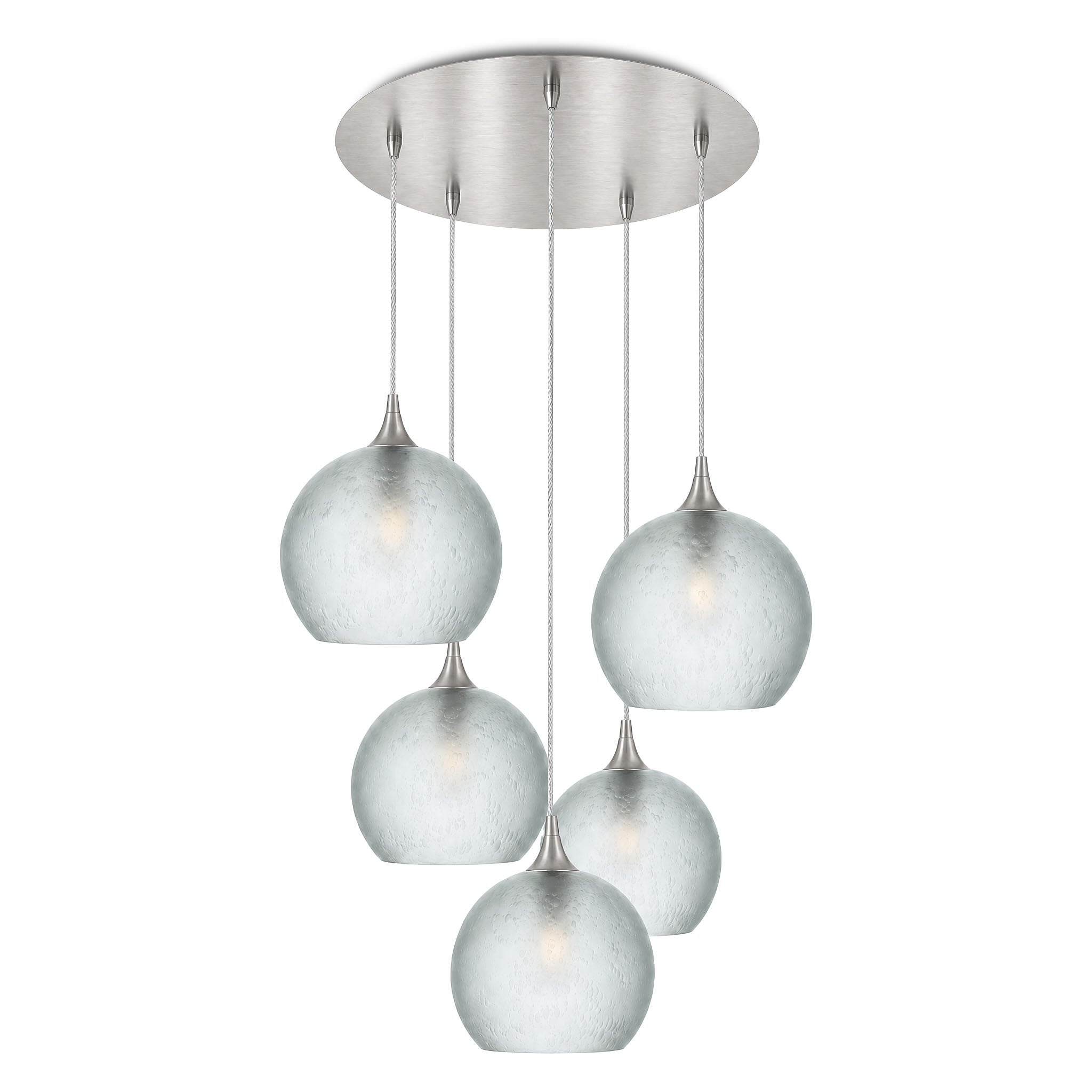 768 5 Pendant Cascade Chandelier-Bicycle Glass Co-Celestial-Eco Clear-Brushed Nickel - 4ft Cord-Bicycle Glass Co