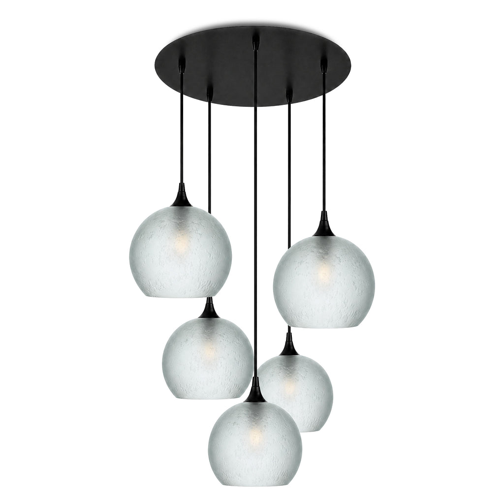 768 5 Pendant Cascade Chandelier-Bicycle Glass Co-Celestial-Eco Clear-Matte Black - 4ft Cord-Bicycle Glass Co