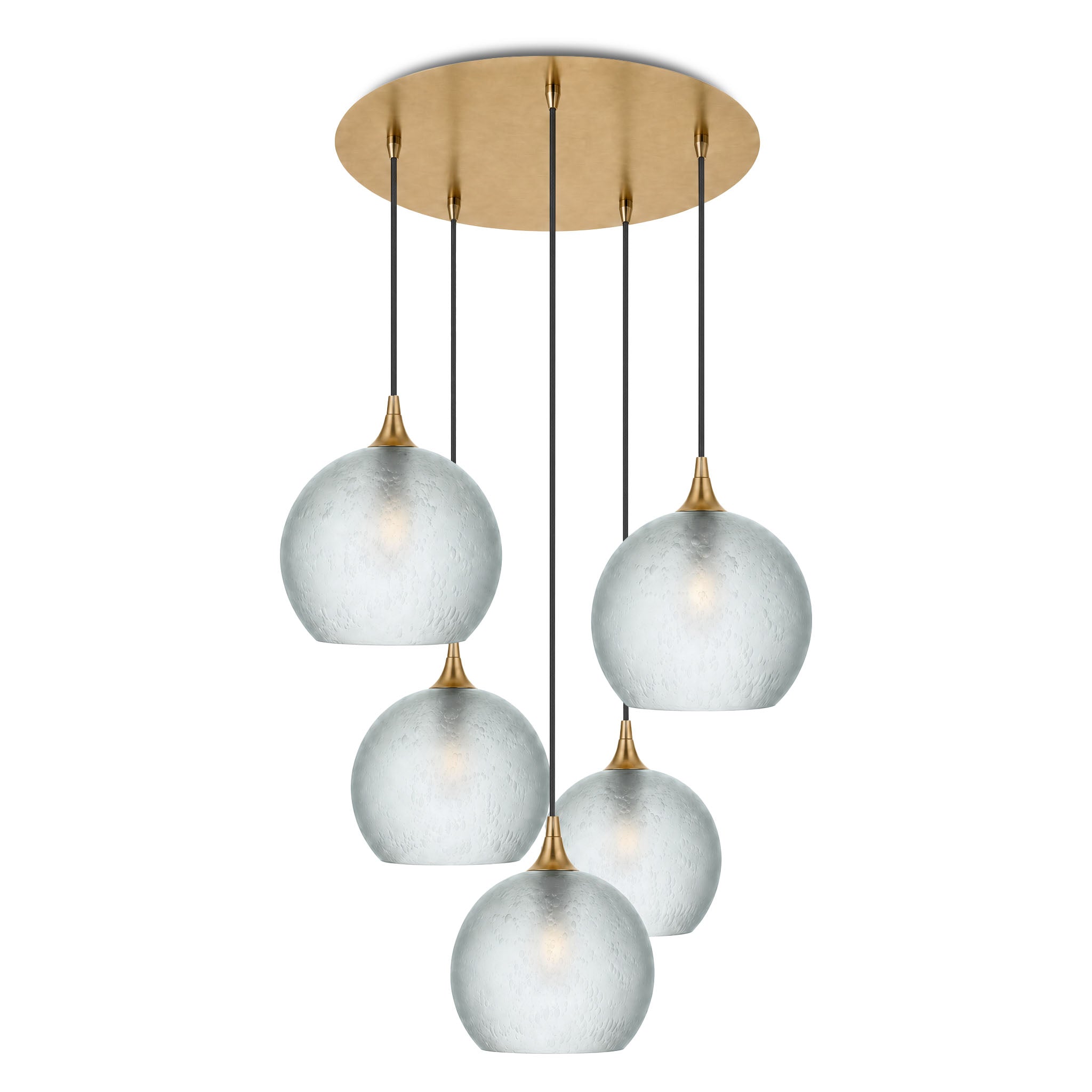 768 5 Pendant Cascade Chandelier-Bicycle Glass Co-Celestial-Eco Clear-Polished Brass - 4ft Cord-Bicycle Glass Co