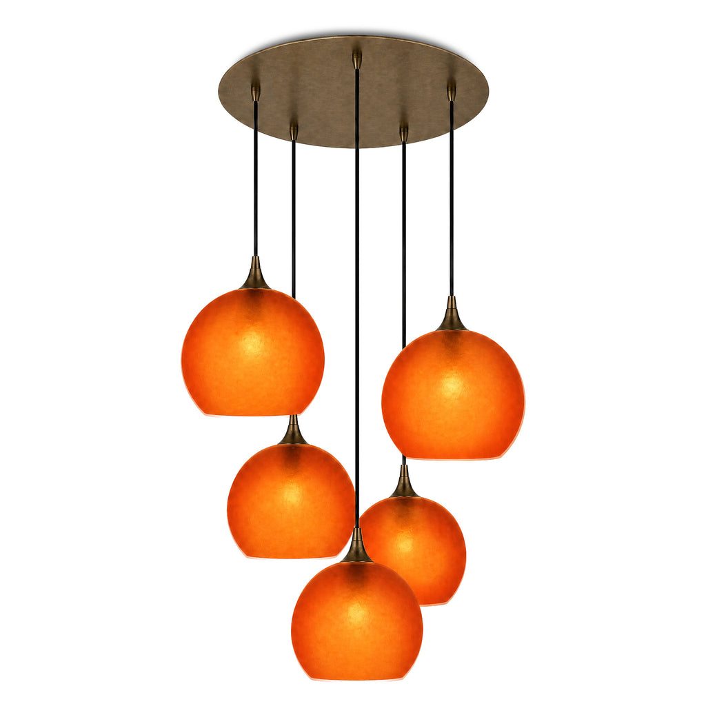 768 5 Pendant Cascade Chandelier-Bicycle Glass Co-Celestial-Golden Amber-Antique Bronze - 4ft Cord-Bicycle Glass Co