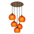768 5 Pendant Cascade Chandelier-Bicycle Glass Co-Celestial-Golden Amber-Antique Bronze - 4ft Cord-Bicycle Glass Co