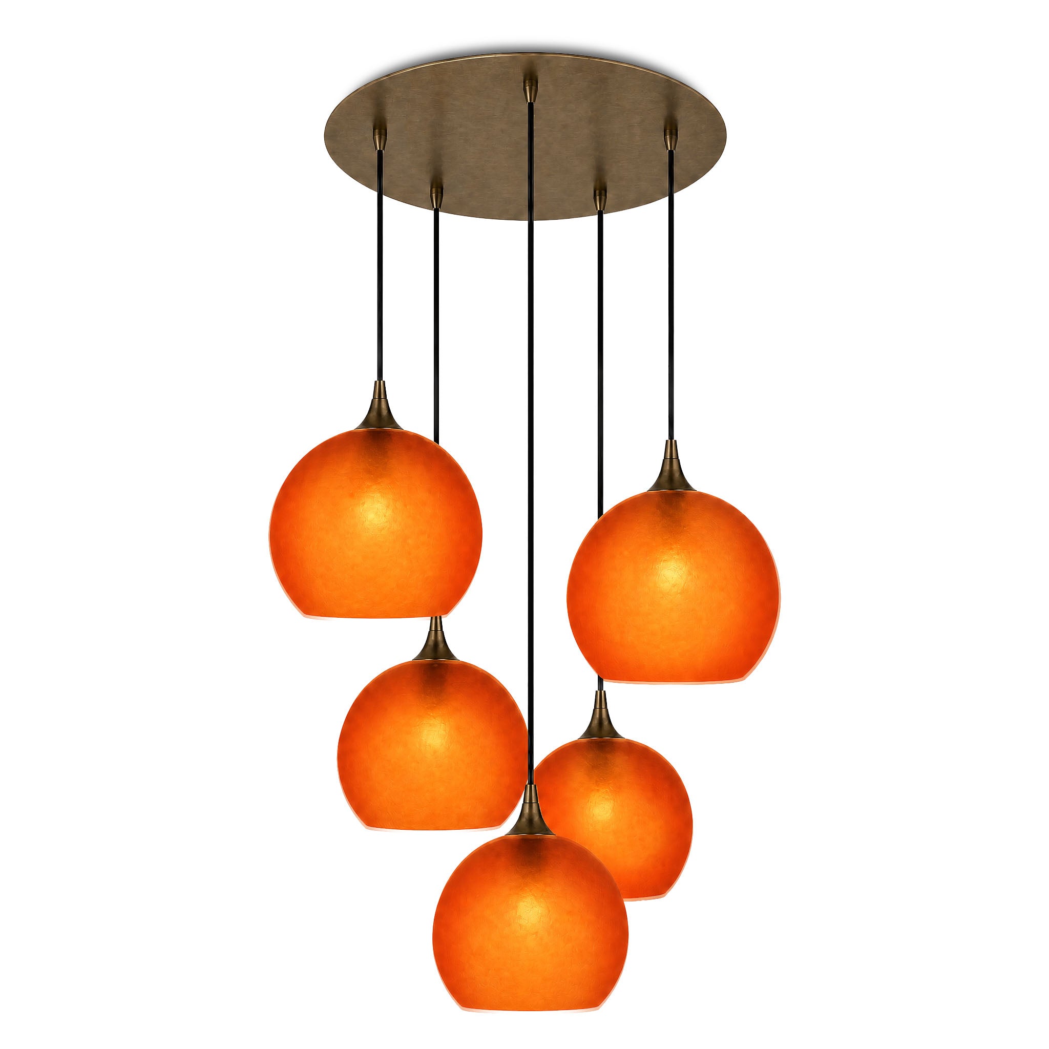 768 5 Pendant Cascade Chandelier-Bicycle Glass Co-Celestial-Golden Amber-Antique Bronze - 4ft Cord-Bicycle Glass Co
