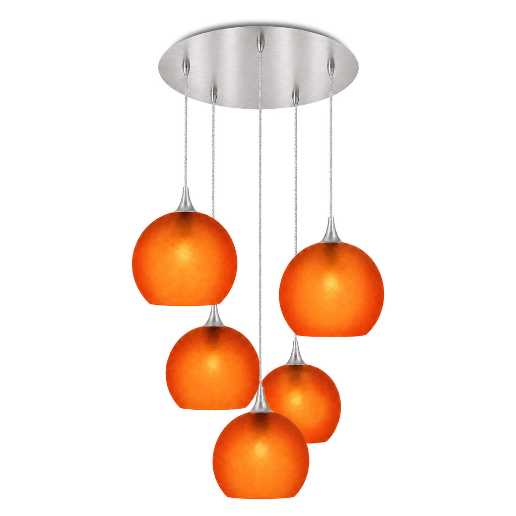 768 5 Pendant Cascade Chandelier-Bicycle Glass Co-Celestial-Golden Amber-Brushed Nickel - 4ft Cord-Bicycle Glass Co