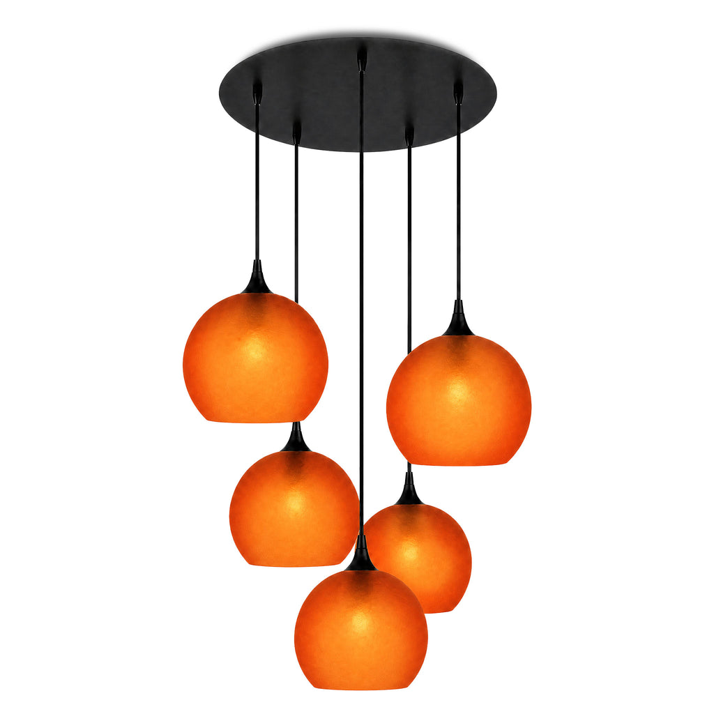 768 5 Pendant Cascade Chandelier-Bicycle Glass Co-Celestial-Golden Amber-Matte Black - 4ft Cord-Bicycle Glass Co