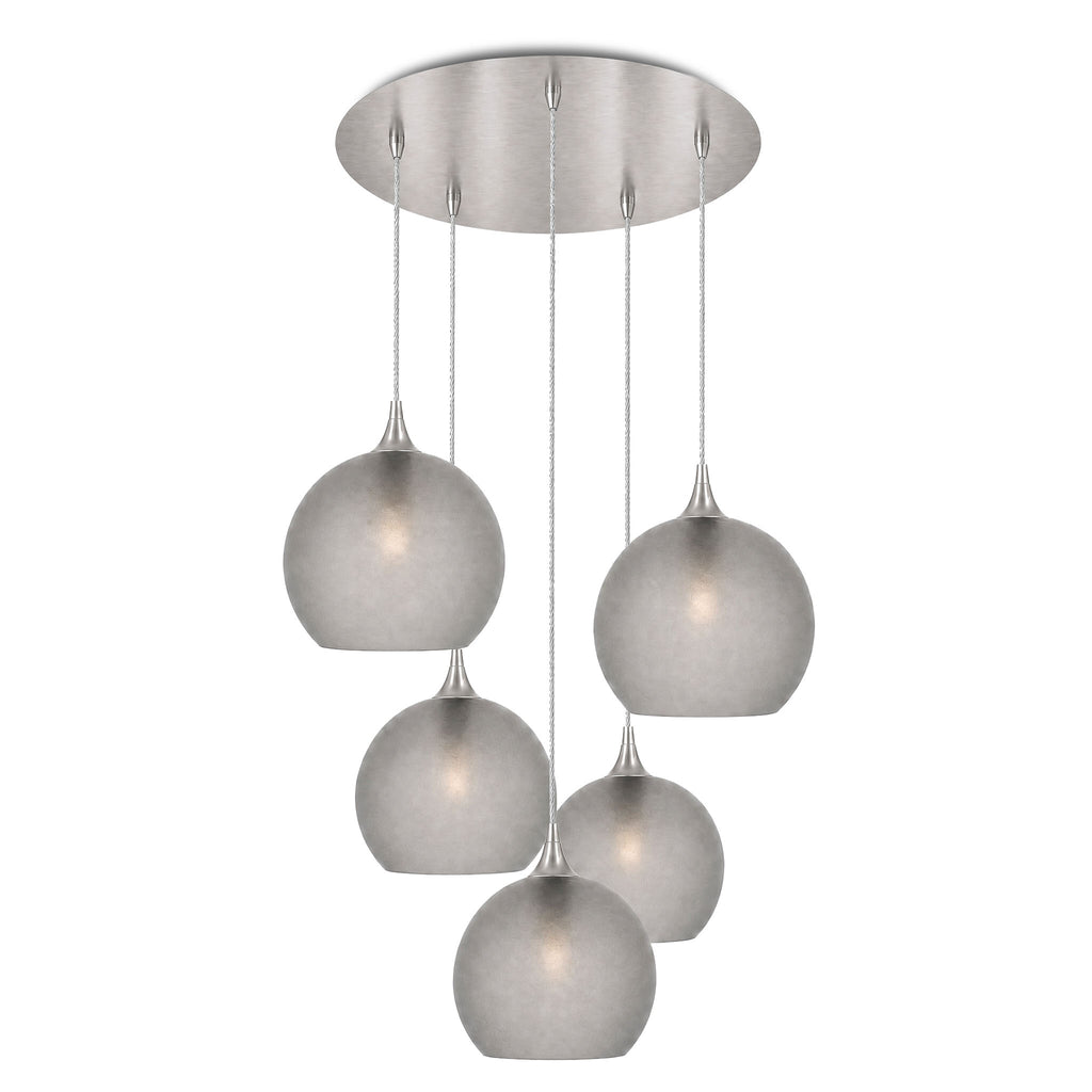 768 5 Pendant Cascade Chandelier-Bicycle Glass Co-Celestial-Slate Gray-Brushed Nickel - 4ft Cord-Bicycle Glass Co