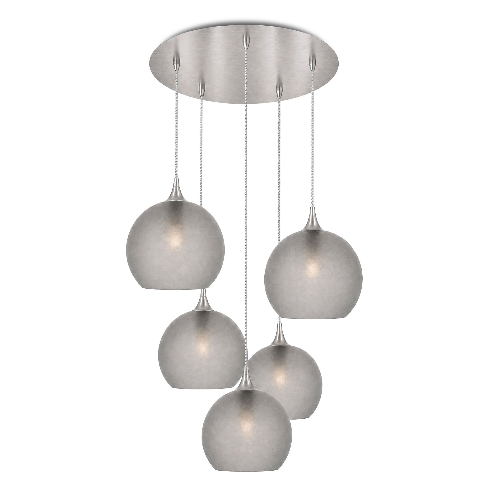 768 5 Pendant Cascade Chandelier-Bicycle Glass Co-Celestial-Slate Gray-Brushed Nickel - 4ft Cord-Bicycle Glass Co