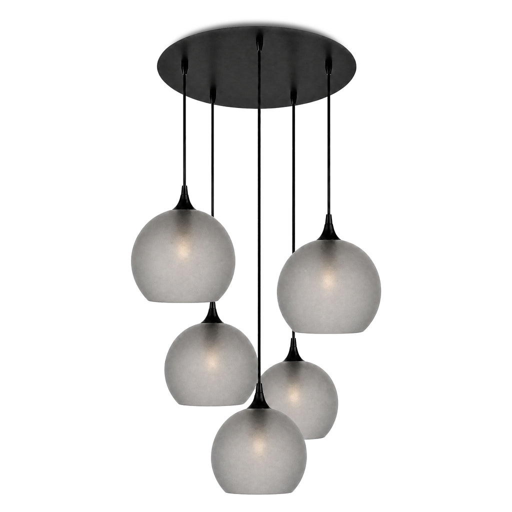 768 5 Pendant Cascade Chandelier-Bicycle Glass Co-Celestial-Slate Gray-Matte Black - 4ft Cord-Bicycle Glass Co