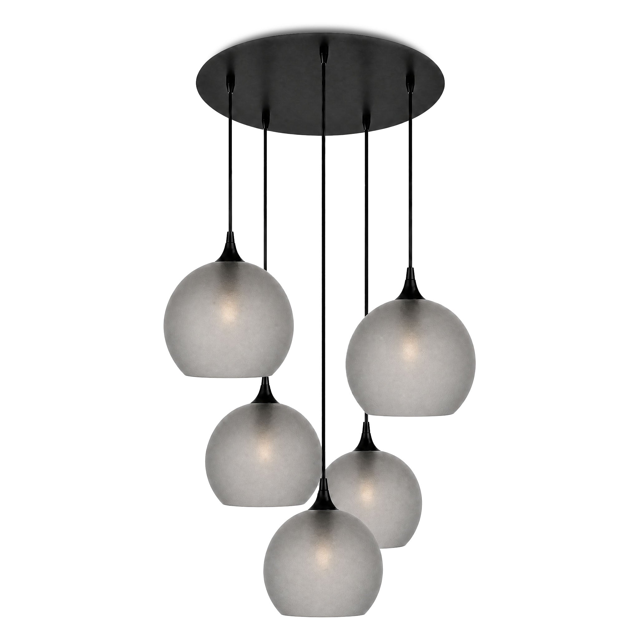 768 5 Pendant Cascade Chandelier-Bicycle Glass Co-Celestial-Slate Gray-Matte Black - 4ft Cord-Bicycle Glass Co