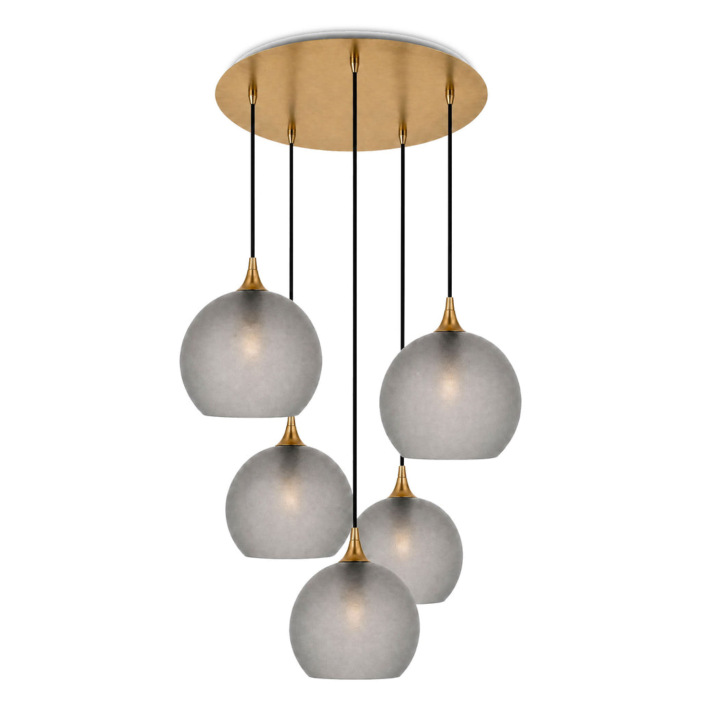 768 5 Pendant Cascade Chandelier-Bicycle Glass Co-Celestial-Slate Gray-Polished Brass - 4ft Cord-Bicycle Glass Co