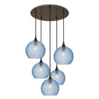 768 5 Pendant Cascade Chandelier-Bicycle Glass Co-Celestial-Steel Blue-Antique Bronze - 4ft Cord-Bicycle Glass Co