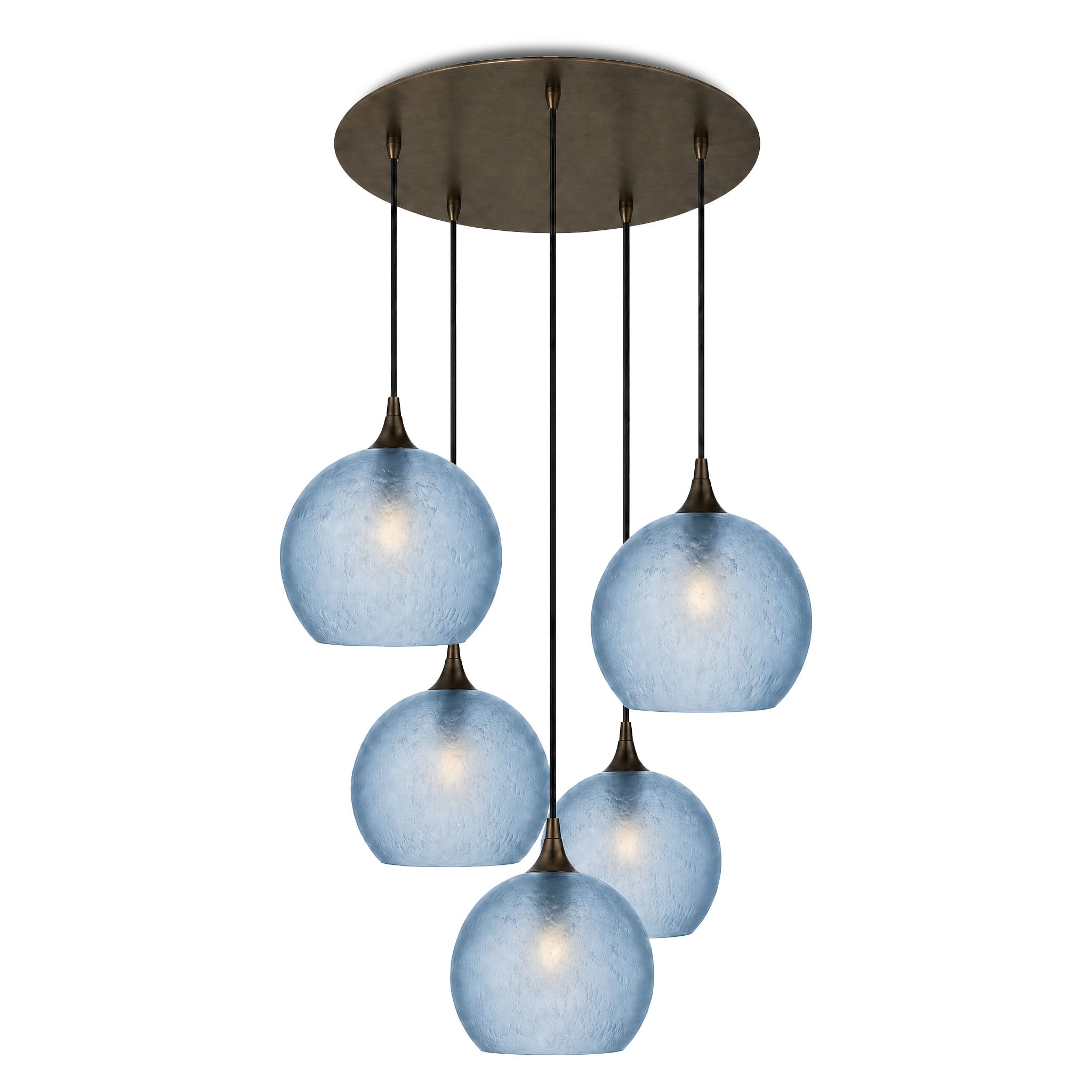 768 5 Pendant Cascade Chandelier-Bicycle Glass Co-Celestial-Steel Blue-Antique Bronze - 4ft Cord-Bicycle Glass Co