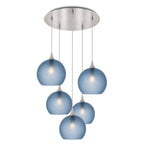 768 5 Pendant Cascade Chandelier-Bicycle Glass Co-Celestial-Steel Blue-Brushed Nickel - 4ft Cord-Bicycle Glass Co
