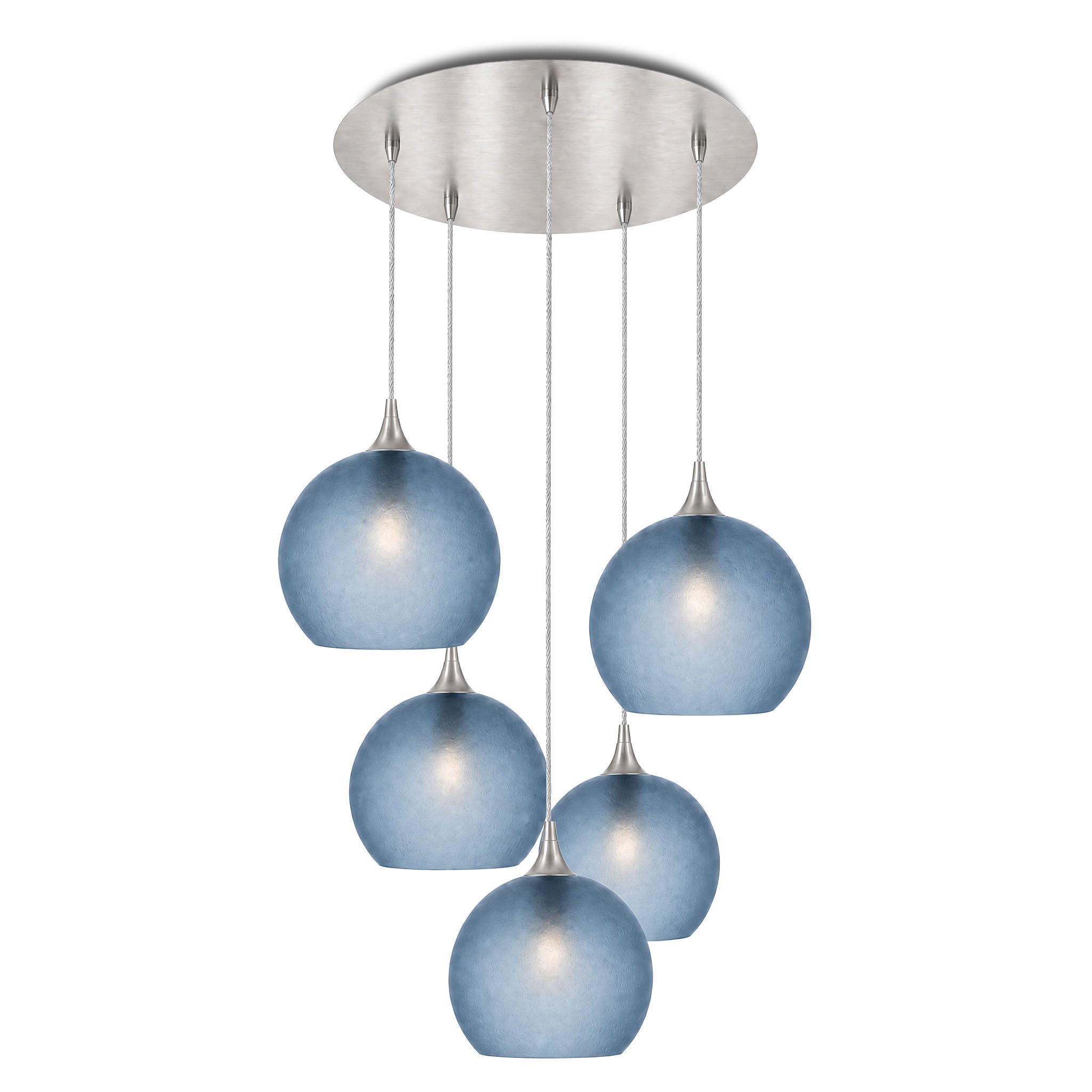 768 5 Pendant Cascade Chandelier-Bicycle Glass Co-Celestial-Steel Blue-Brushed Nickel - 4ft Cord-Bicycle Glass Co