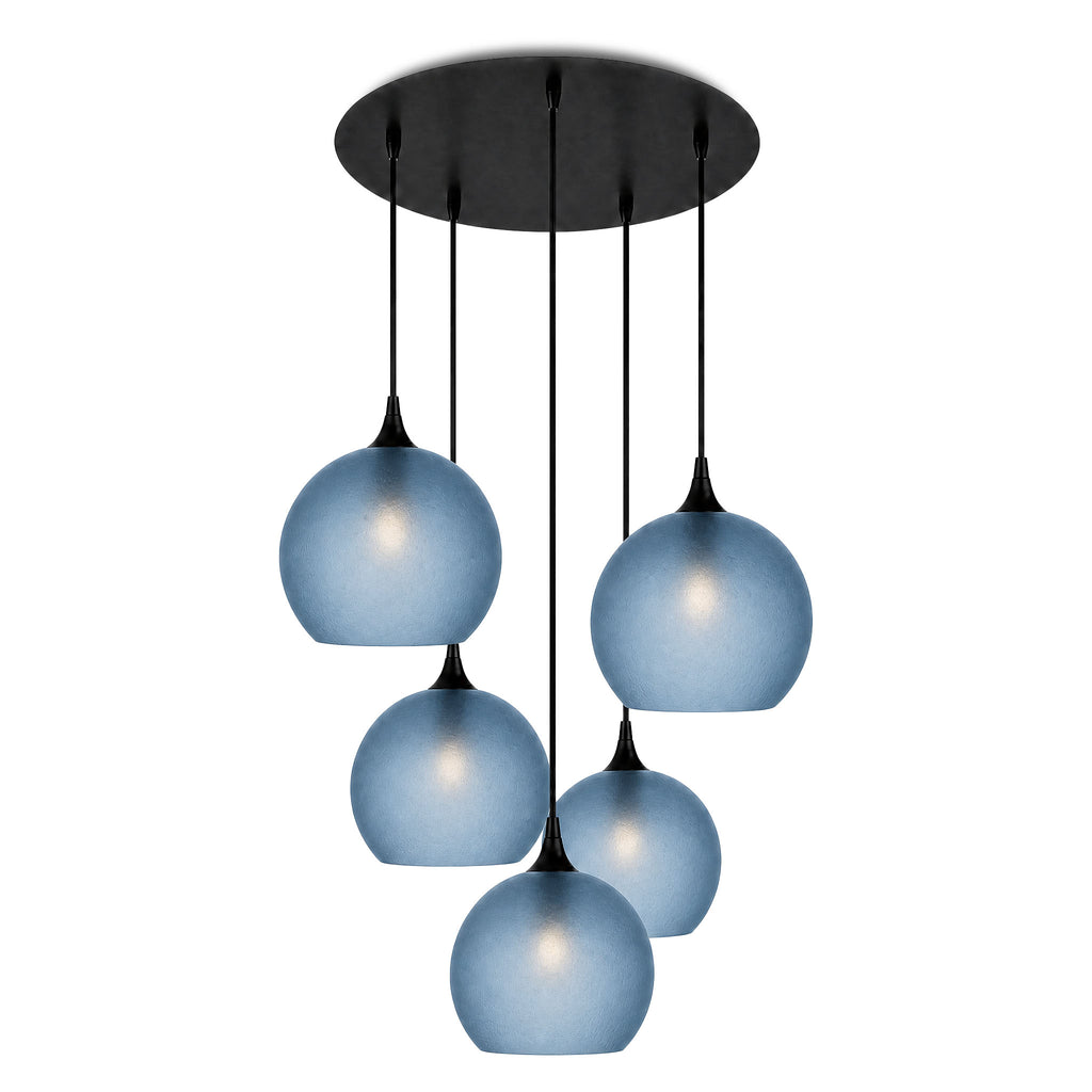 768 5 Pendant Cascade Chandelier-Bicycle Glass Co-Celestial-Steel Blue-Matte Black - 4ft Cord-Bicycle Glass Co
