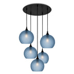 768 5 Pendant Cascade Chandelier-Bicycle Glass Co-Celestial-Steel Blue-Matte Black - 4ft Cord-Bicycle Glass Co