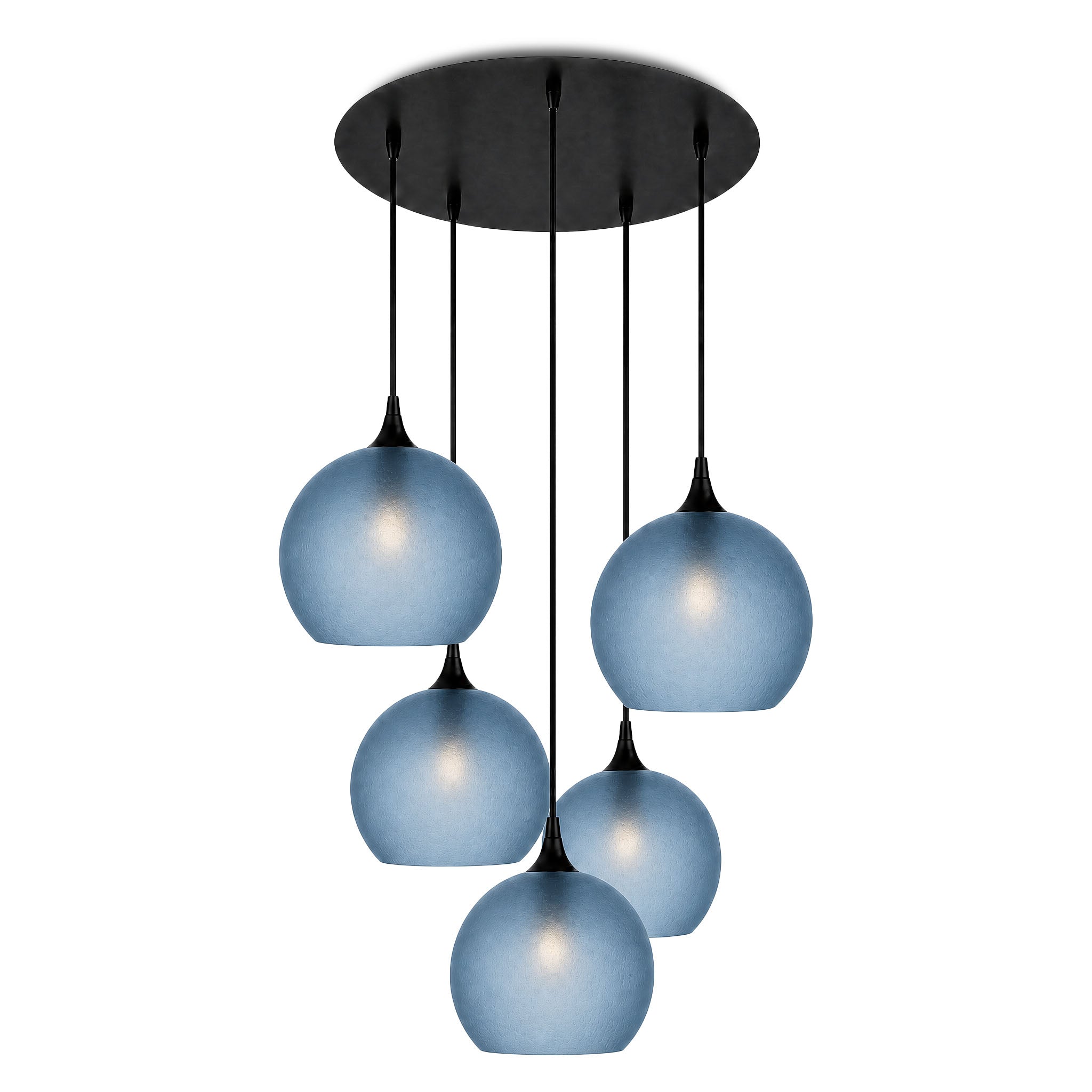 768 5 Pendant Cascade Chandelier-Bicycle Glass Co-Celestial-Steel Blue-Matte Black - 4ft Cord-Bicycle Glass Co
