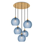 768 5 Pendant Cascade Chandelier-Bicycle Glass Co-Celestial-Steel Blue-Polished Brass - 4ft Cord-Bicycle Glass Co