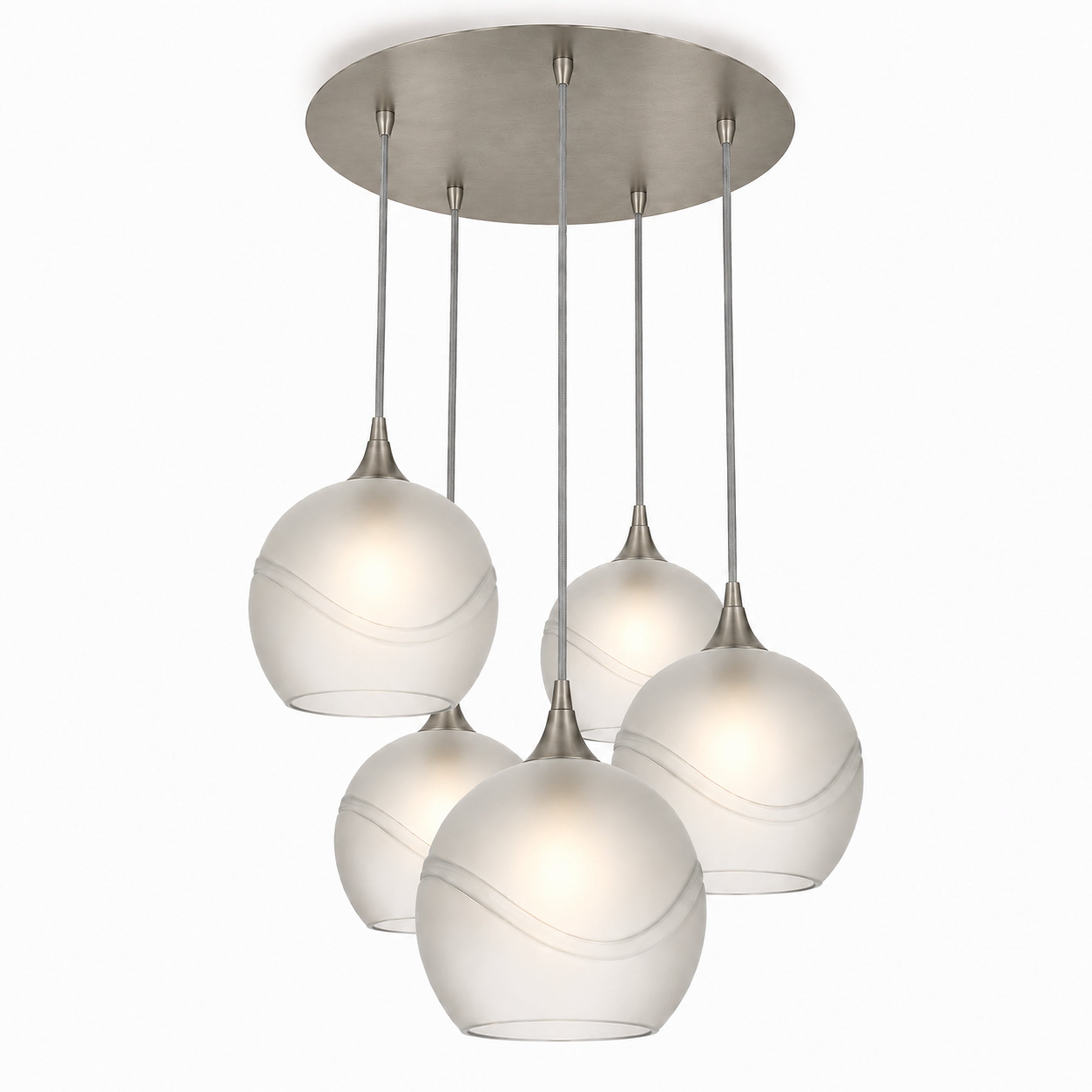 768 5 Pendant Cascade Chandelier-Bicycle Glass Co-Glacial-Eco Clear-Brushed Nickel - 4ft Cord-Bicycle Glass Co