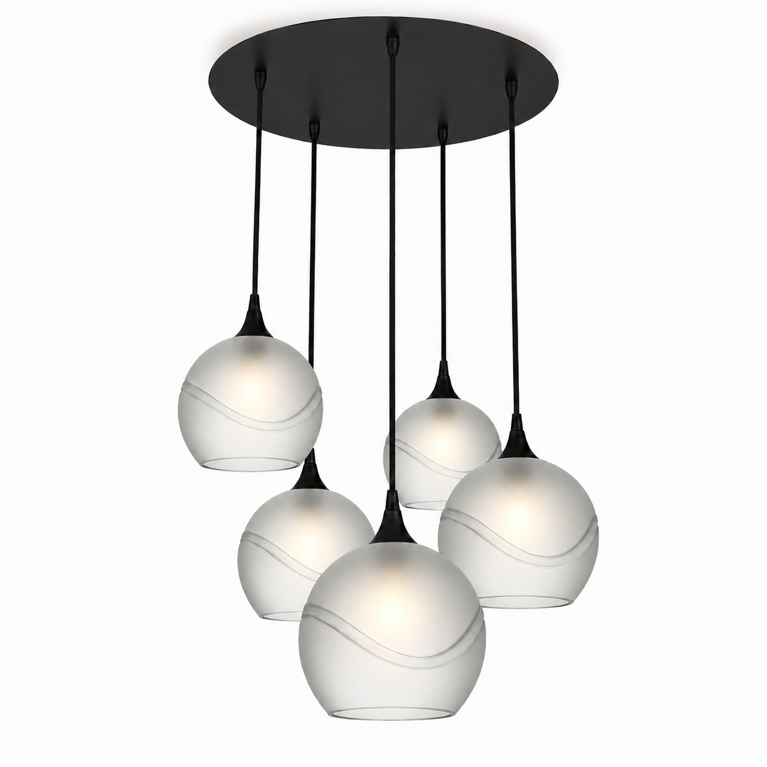 768 5 Pendant Cascade Chandelier-Bicycle Glass Co-Glacial-Eco Clear-Matte Black - 4ft Cord-Bicycle Glass Co
