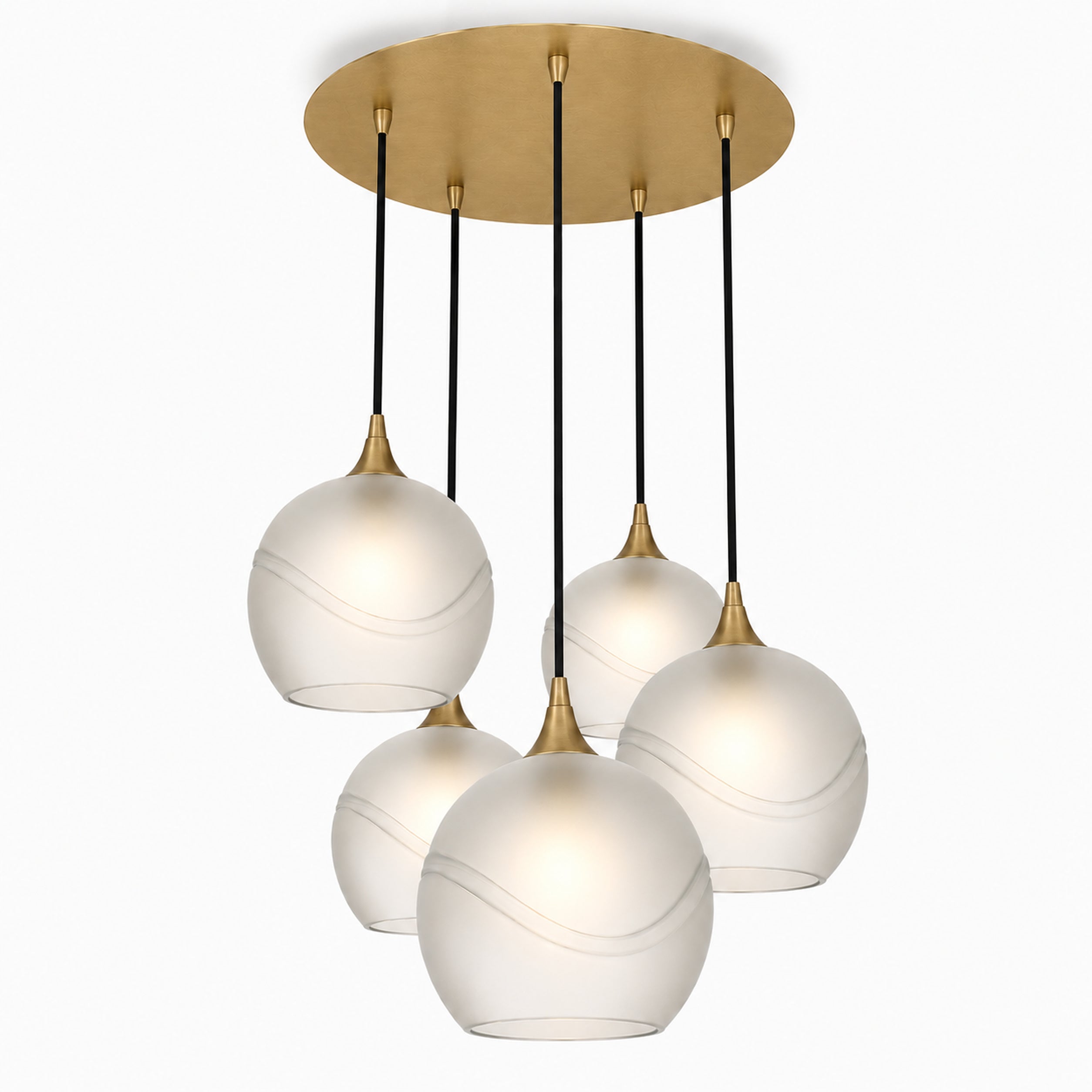 768 5 Pendant Cascade Chandelier-Bicycle Glass Co-Glacial-Eco Clear-Polished Brass - 4ft Cord-Bicycle Glass Co