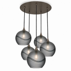 768 5 Pendant Cascade Chandelier-Bicycle Glass Co-Glacial-Slate Gray-Antique Bronze - 4ft Cord-Bicycle Glass Co