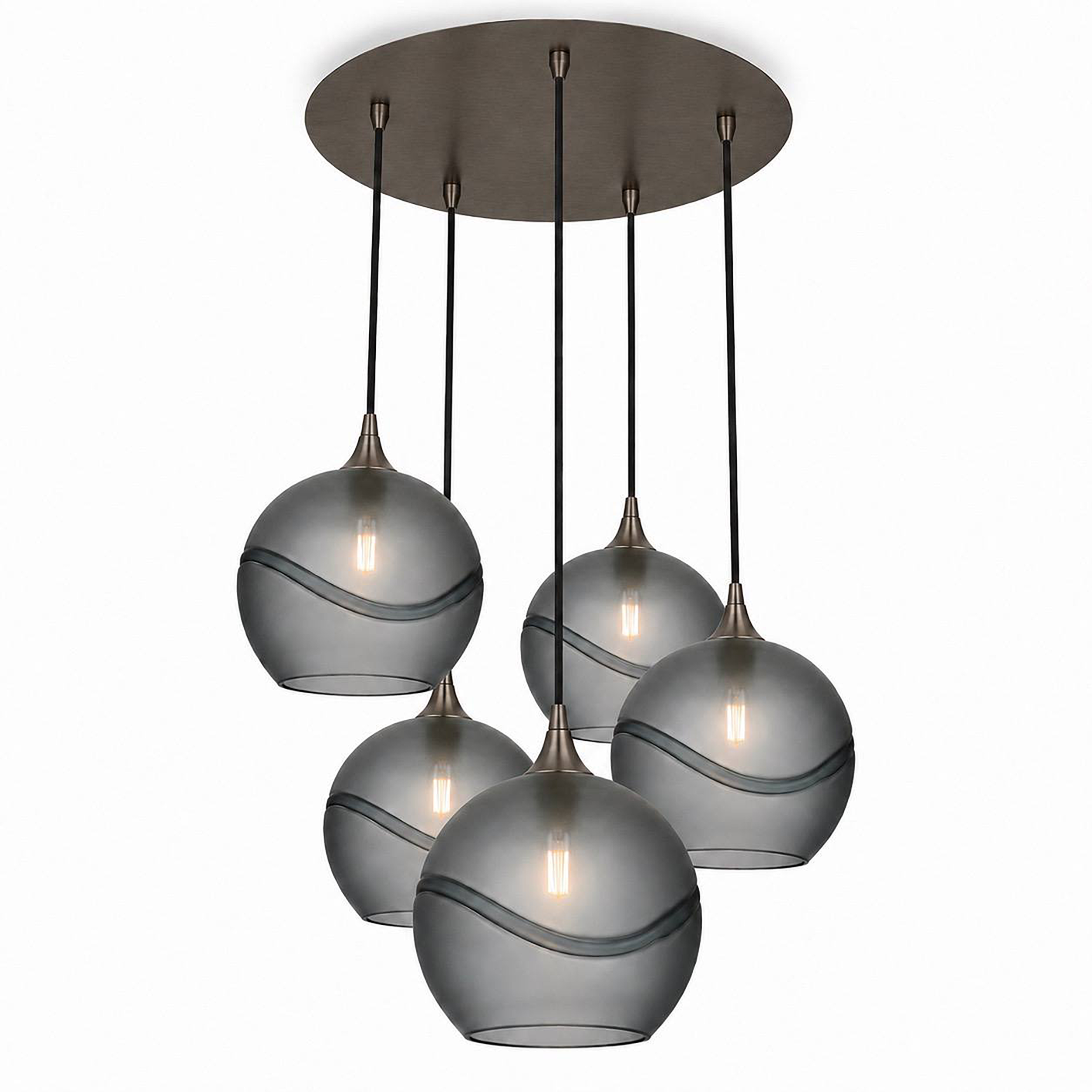 768 5 Pendant Cascade Chandelier-Bicycle Glass Co-Glacial-Slate Gray-Antique Bronze - 4ft Cord-Bicycle Glass Co