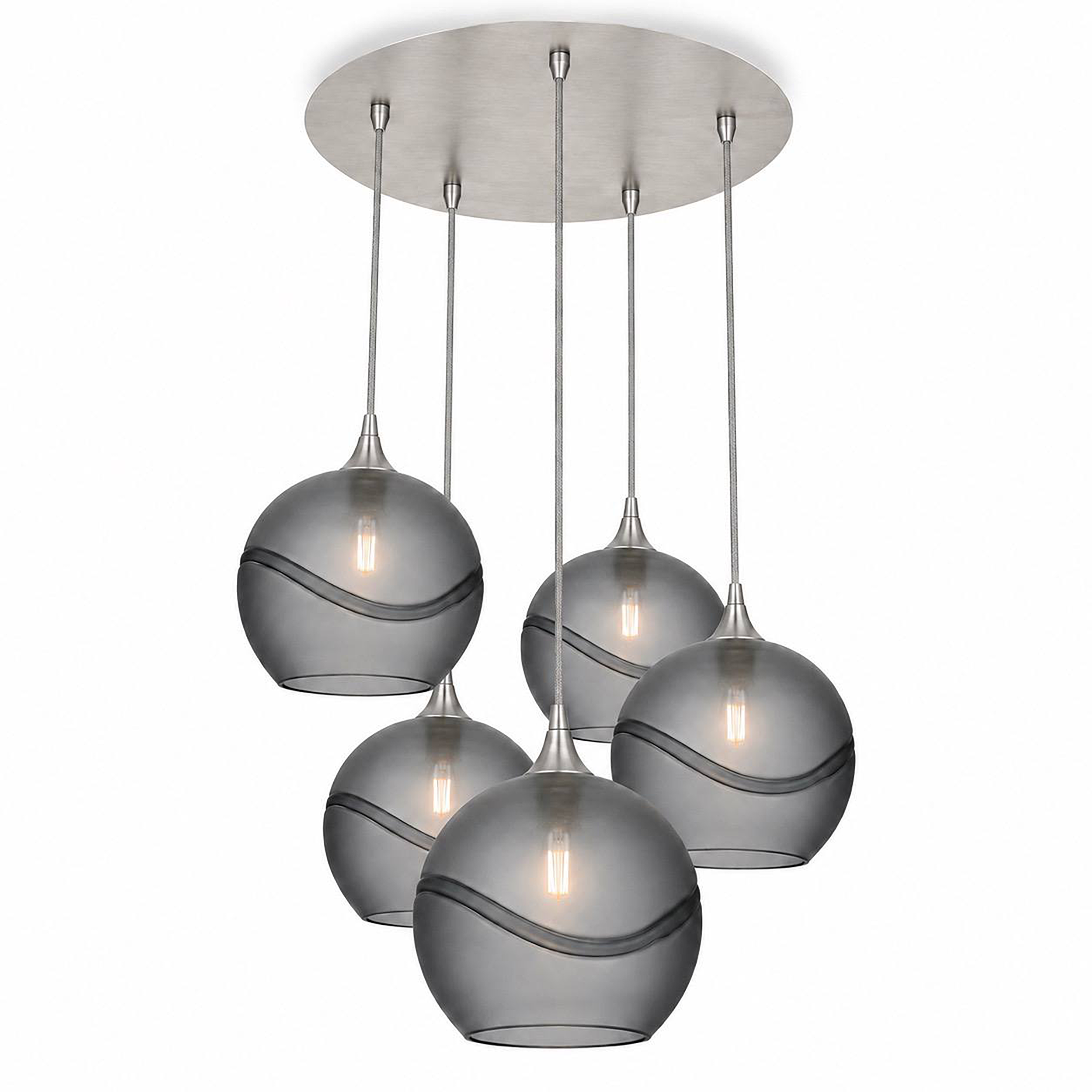 768 5 Pendant Cascade Chandelier-Bicycle Glass Co-Glacial-Slate Gray-Brushed Nickel - 4ft Cord-Bicycle Glass Co