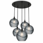 768 5 Pendant Cascade Chandelier-Bicycle Glass Co-Glacial-Slate Gray-Matte Black - 4ft Cord-Bicycle Glass Co