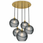 768 5 Pendant Cascade Chandelier-Bicycle Glass Co-Glacial-Slate Gray-Polished Brass - 4ft Cord-Bicycle Glass Co