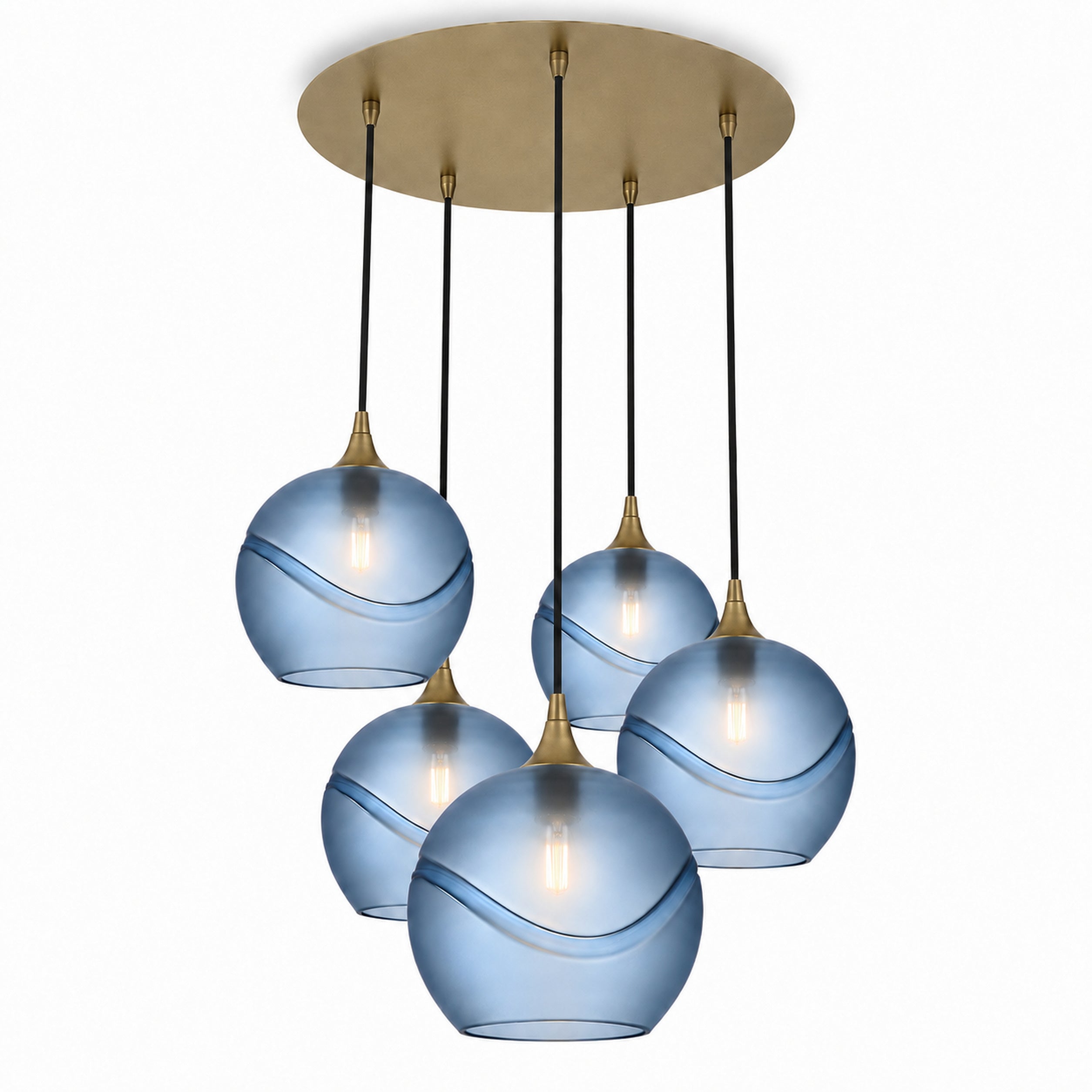 768 5 Pendant Cascade Chandelier-Bicycle Glass Co-Glacial-Steel Blue-Antique Bronze - 4ft Cord-Bicycle Glass Co