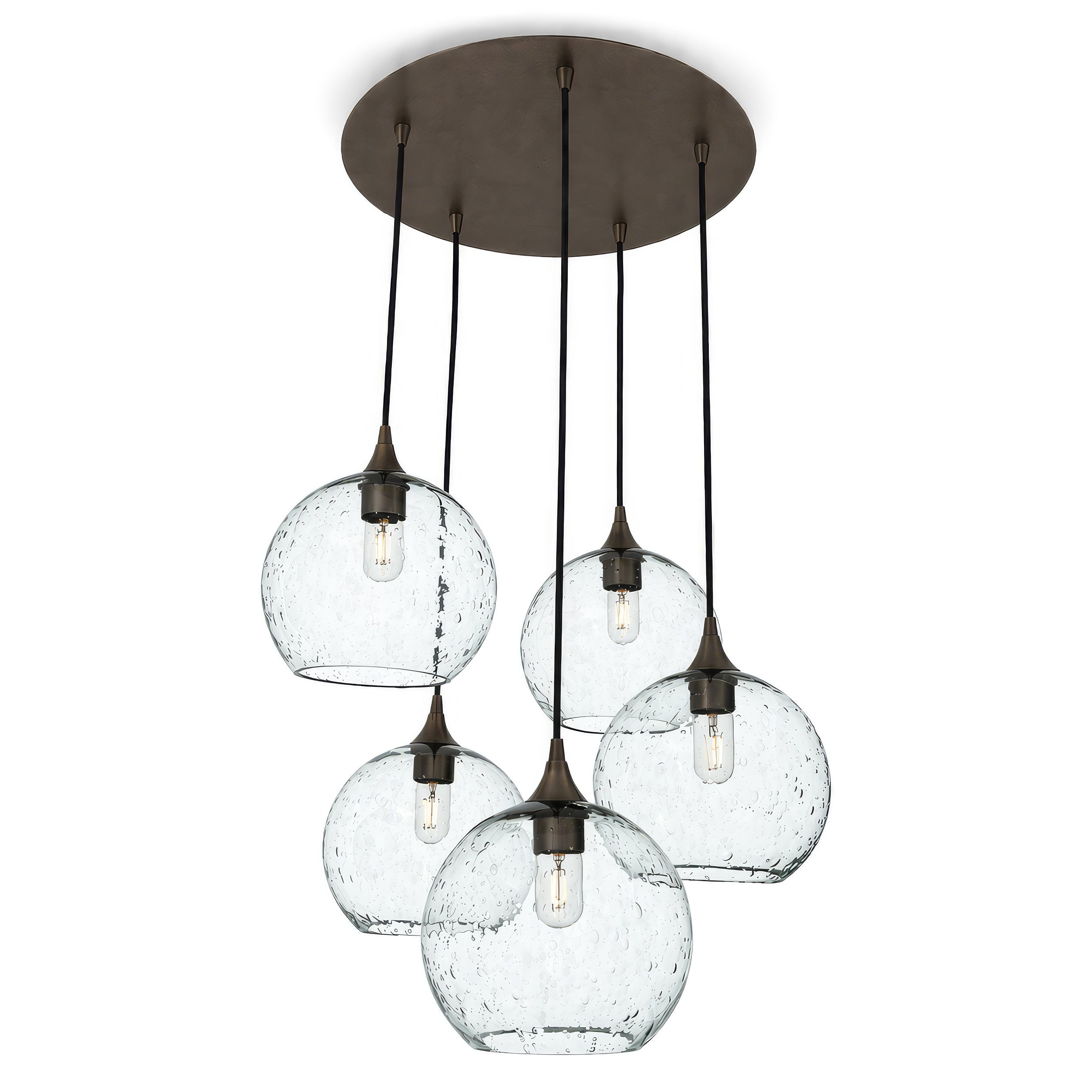 768 5 Pendant Cascade Chandelier-Bicycle Glass Co-Lunar-Eco Clear-Antique Bronze - 4ft Cord-Bicycle Glass Co