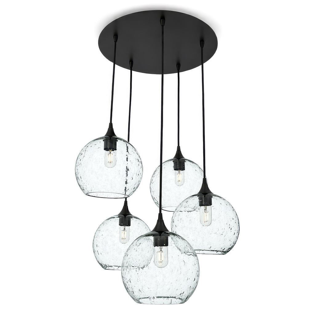 768 5 Pendant Cascade Chandelier-Bicycle Glass Co-Lunar-Eco Clear-Matte Black - 4ft Cord-Bicycle Glass Co