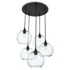 768 5 Pendant Cascade Chandelier-Bicycle Glass Co-Lunar-Eco Clear-Matte Black - 4ft Cord-Bicycle Glass Co