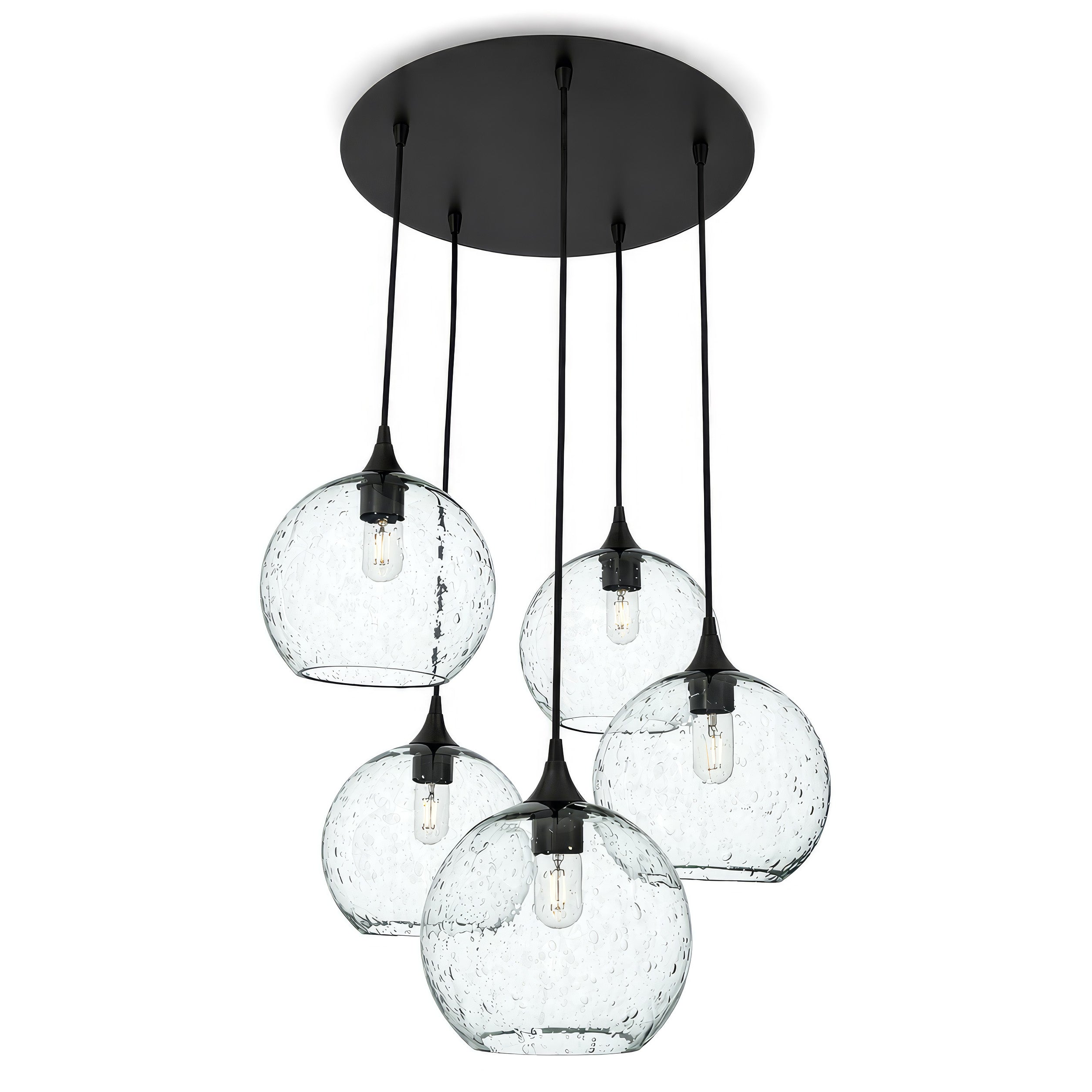 768 5 Pendant Cascade Chandelier-Bicycle Glass Co-Lunar-Eco Clear-Matte Black - 4ft Cord-Bicycle Glass Co