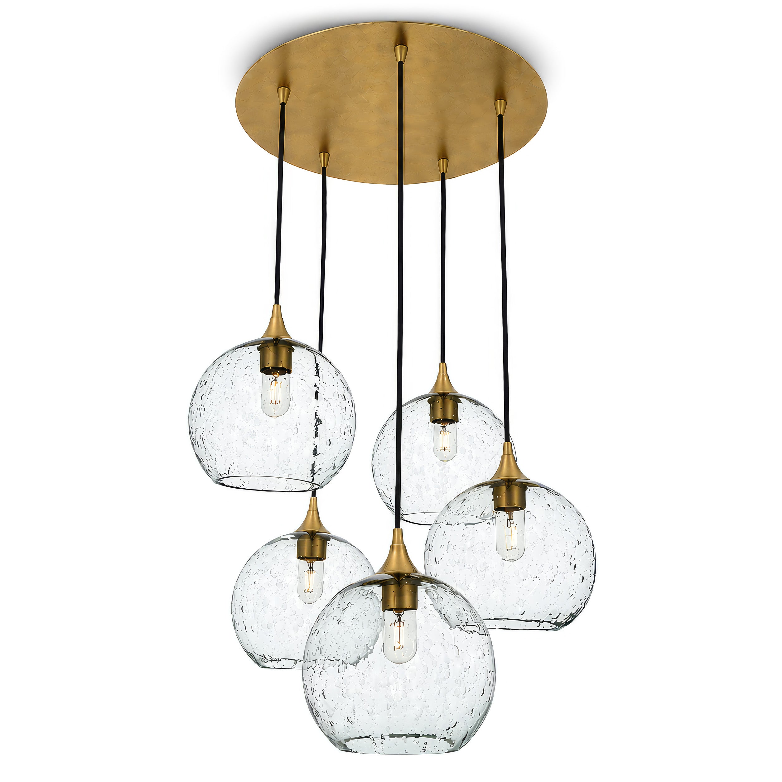 768 5 Pendant Cascade Chandelier-Bicycle Glass Co-Lunar-Eco Clear-Polished Brass - 4ft Cord-Bicycle Glass Co