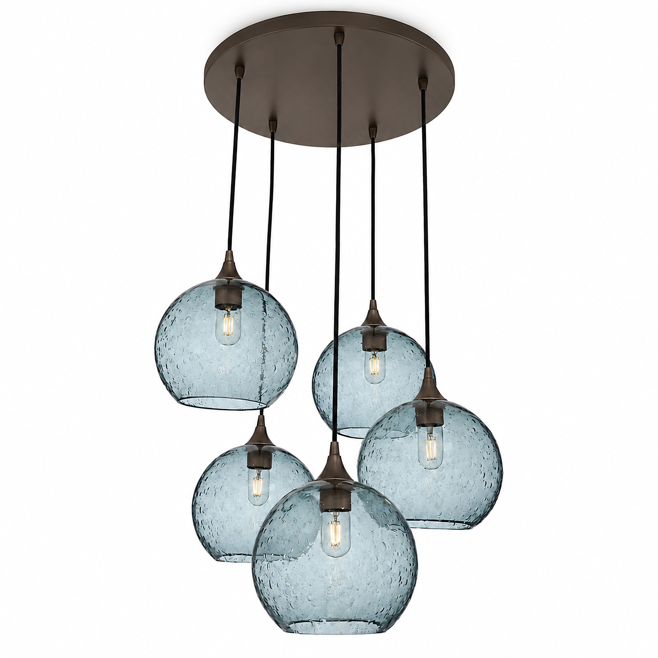 768 5 Pendant Cascade Chandelier-Bicycle Glass Co-Lunar-Slate Gray-Antique Bronze - 4ft Cord-Bicycle Glass Co