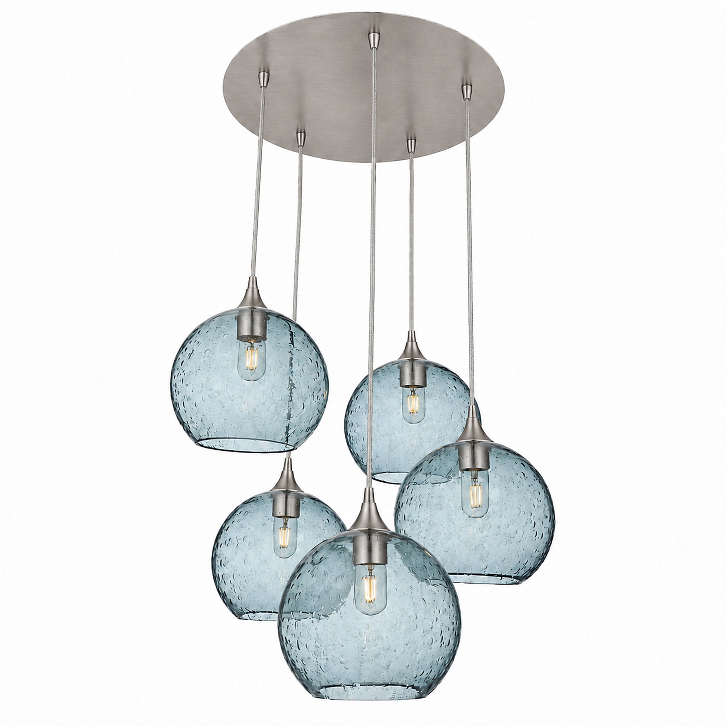 768 5 Pendant Cascade Chandelier-Bicycle Glass Co-Lunar-Slate Gray-Brushed Nickel - 4ft Cord-Bicycle Glass Co