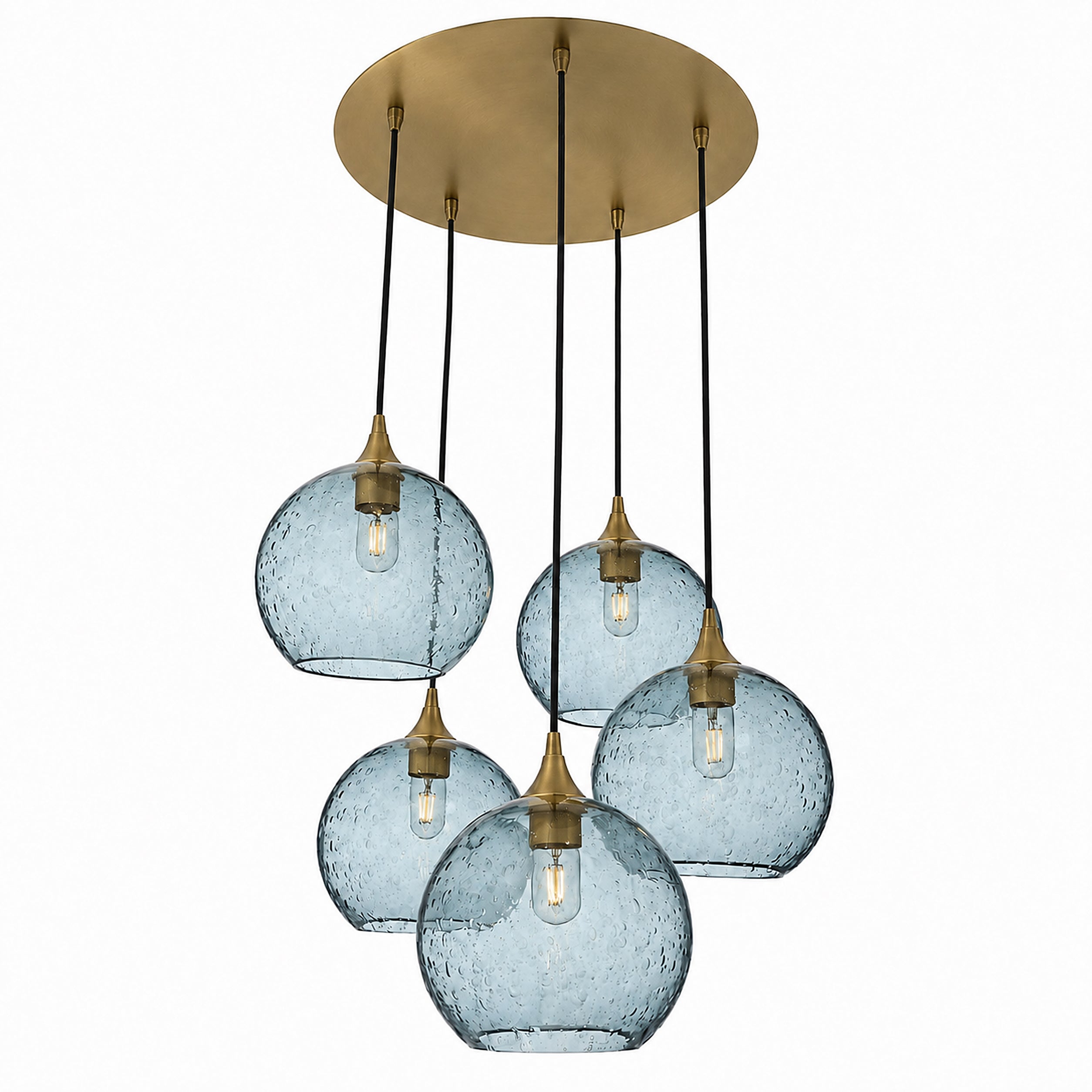768 5 Pendant Cascade Chandelier-Bicycle Glass Co-Lunar-Slate Gray-Polished Brass - 4ft Cord-Bicycle Glass Co